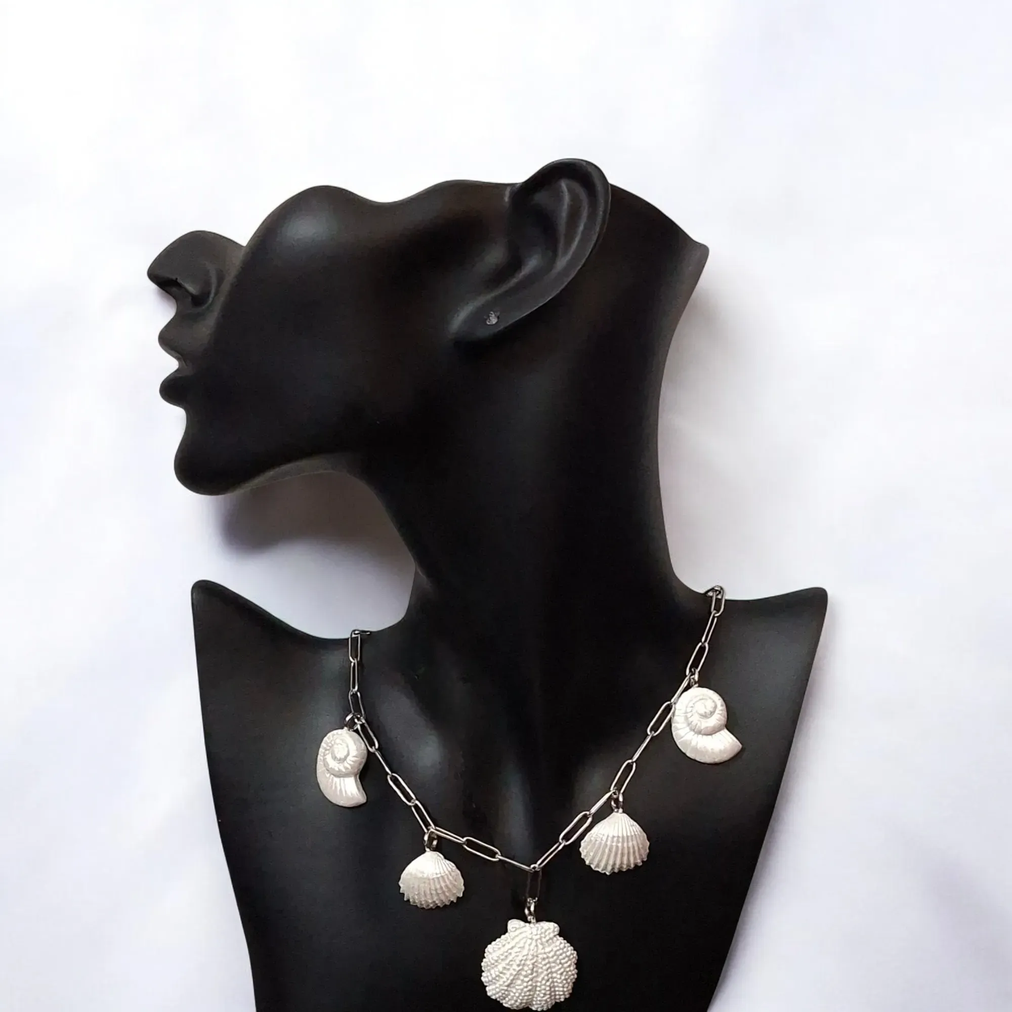Silver Stainless Steel Seashell Charm Necklace