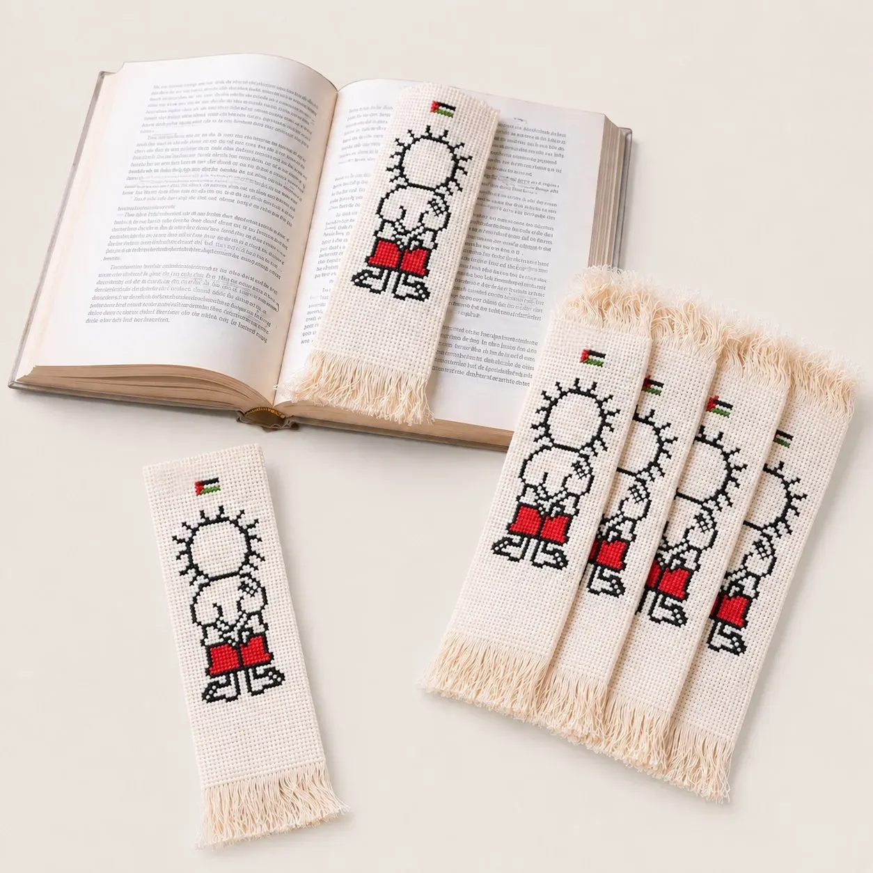 Handmade Embroidered Heritage Bookmark with Reading Motifs