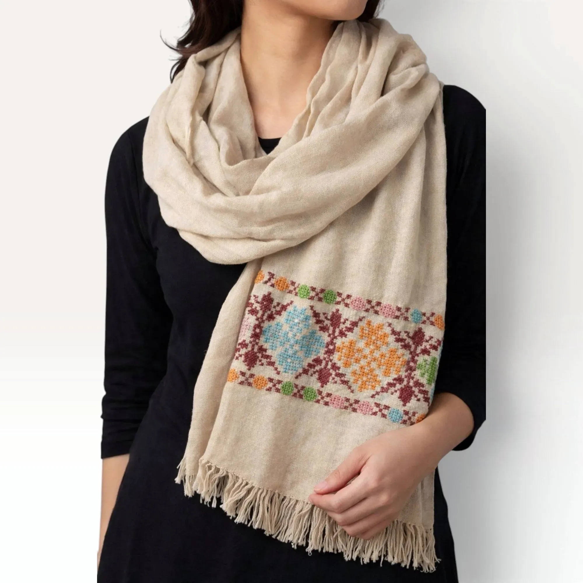 Handmade Najaf Fabric Embroidered Scarf with Heritage Motifs