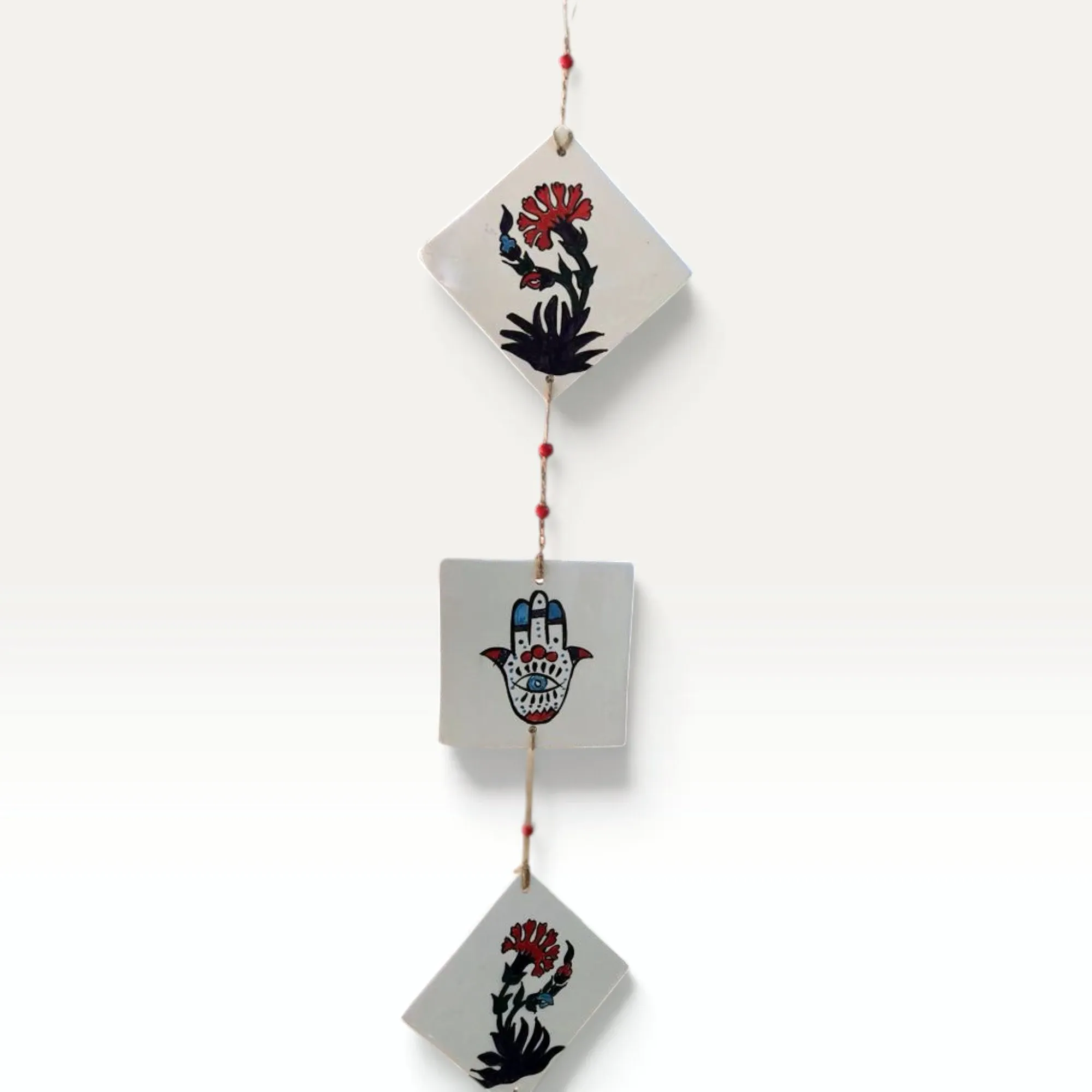 Handmade White Ceramic Wall Hanging Set with Eastern Drawings