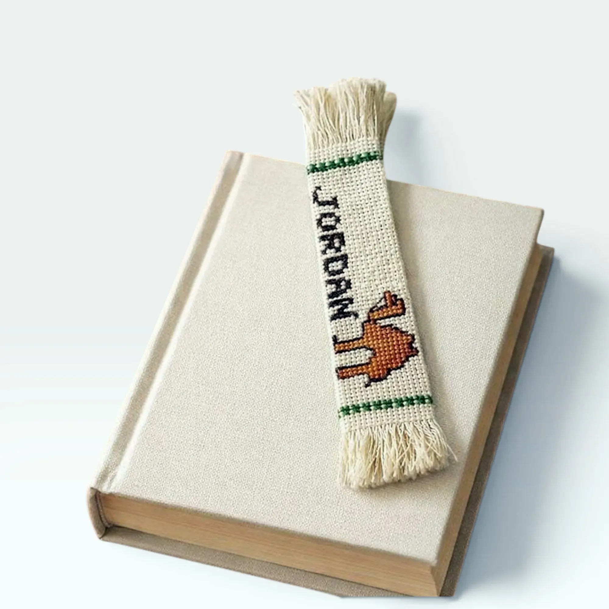 Handmade Camel Embroidered Jordan Bookmark in Aida Fabric
