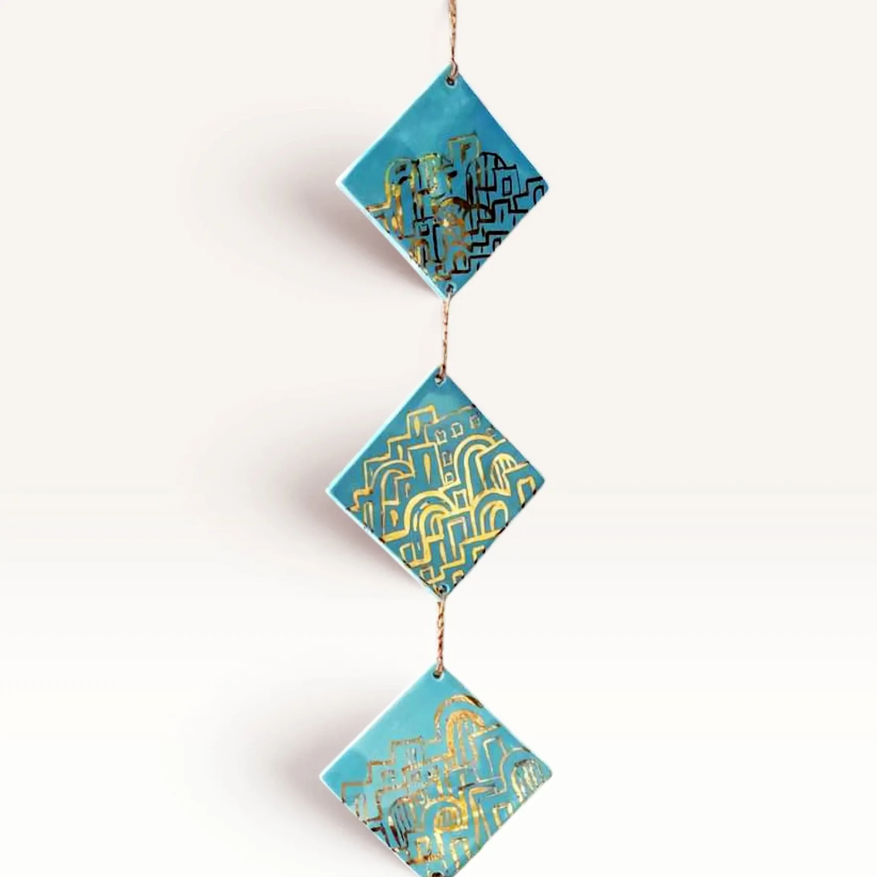 Turquoise and Gold Ceramic Heritage Wall Hanging