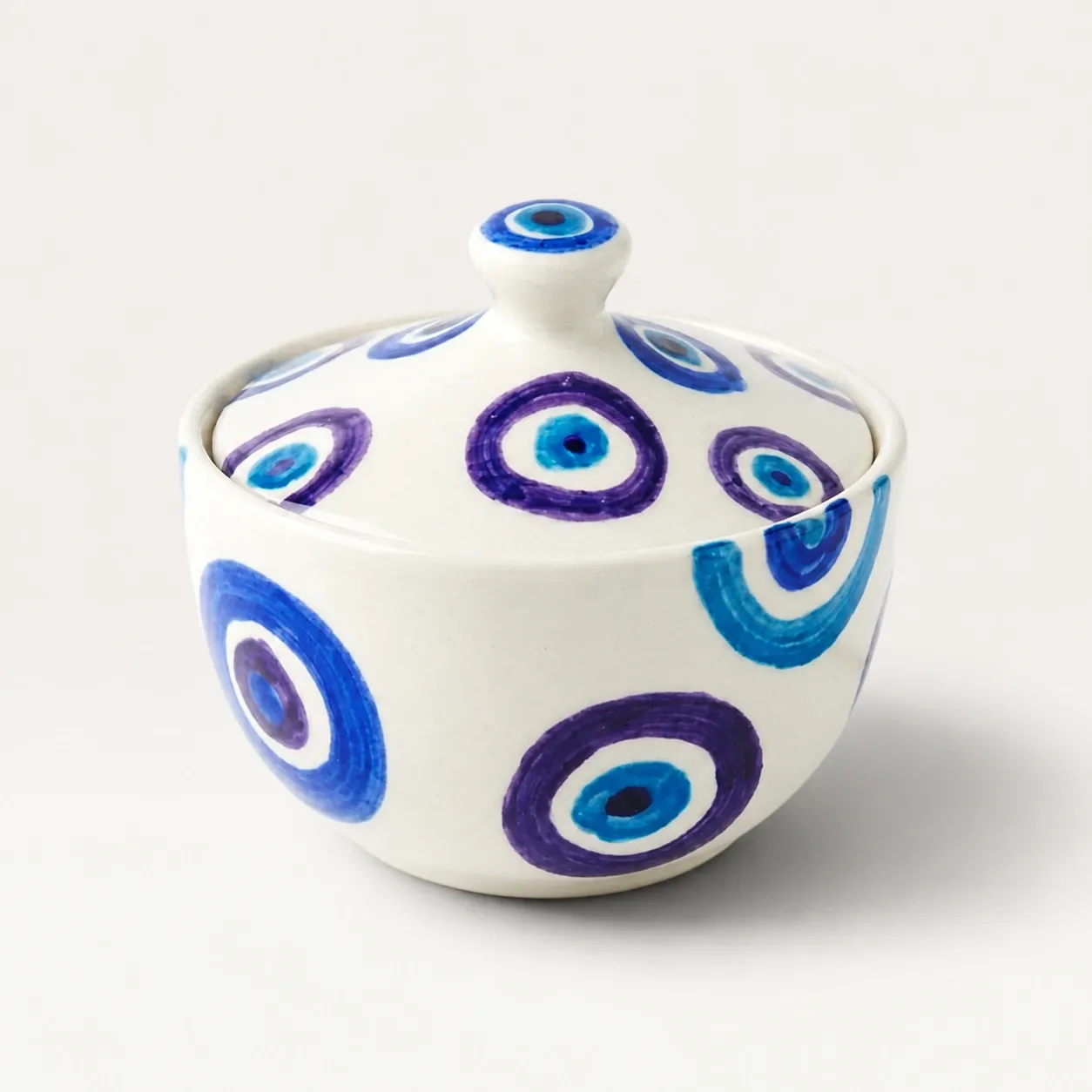 Sky and Sea Handmade Ceramic Sugar Bowl with Blue Motifs