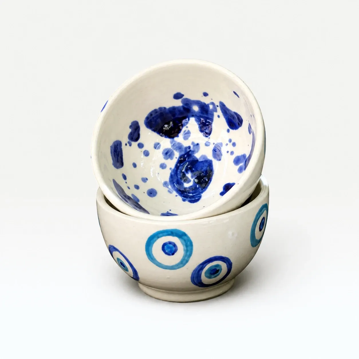 Sky and Sea Handmade Ceramic Bowl with Blue Motifs