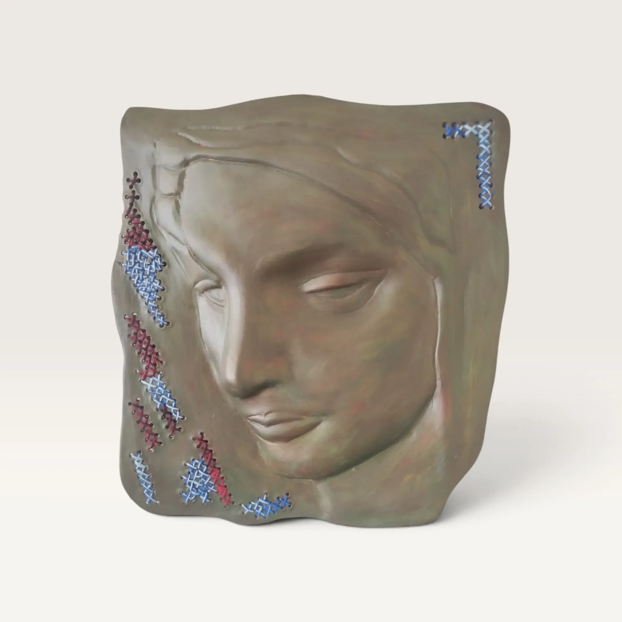Handmade Ceramic Sculpture with Embroidery Detail