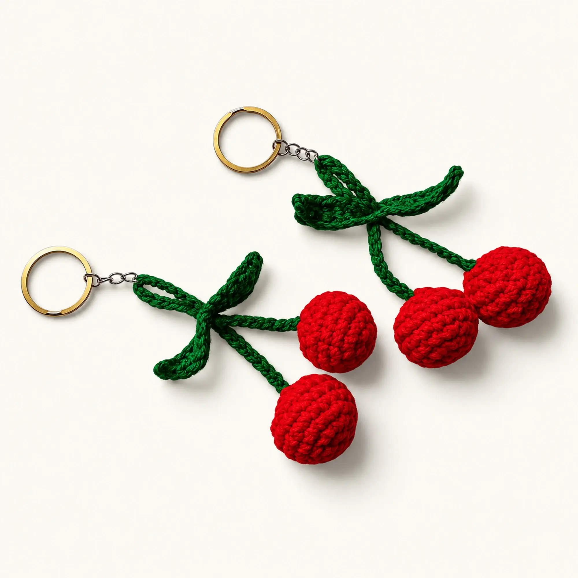 Handmade Crochet Cherry Keychain with Custom Color Option