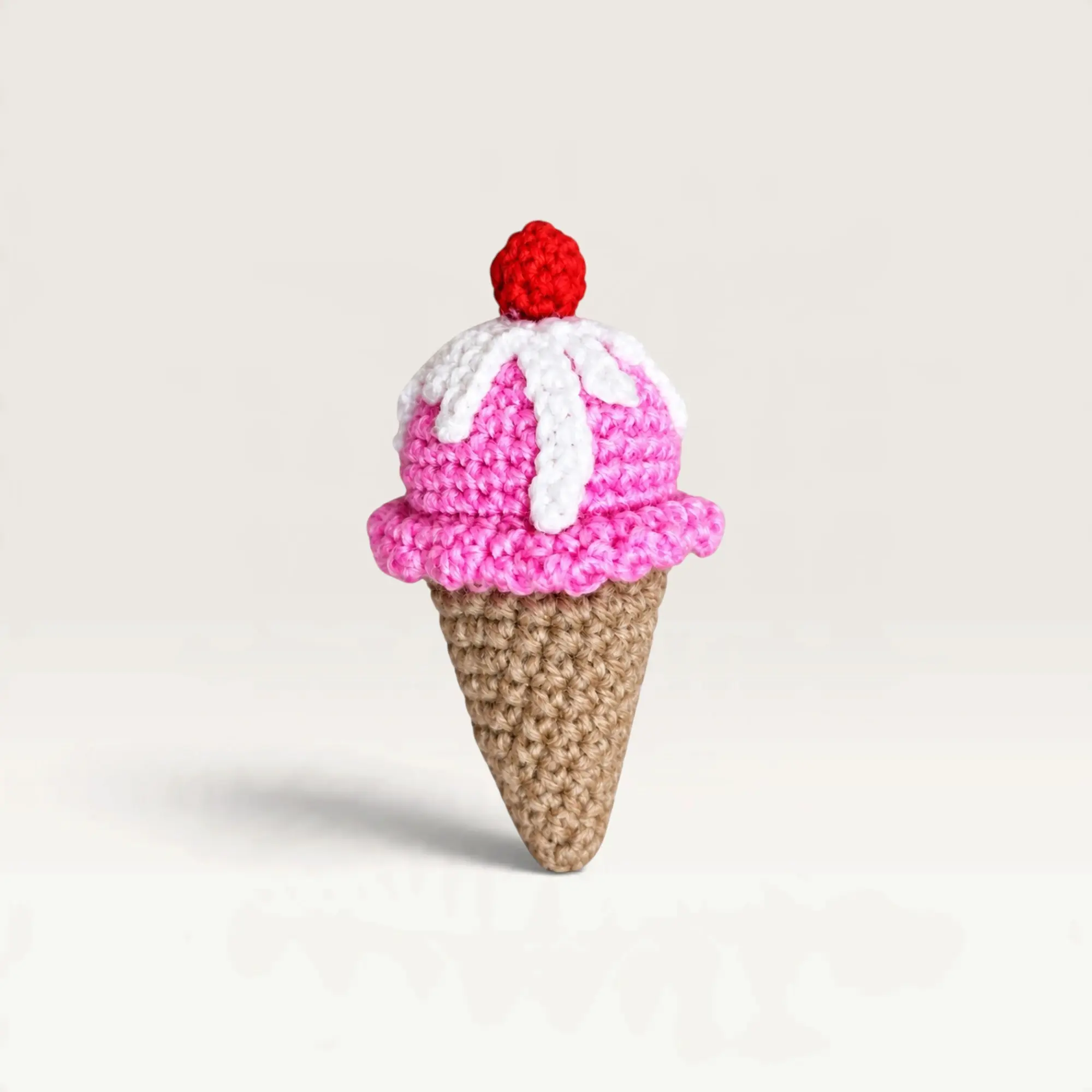 Handmade Crochet Pink Ice Cream Keychain with Cherry Detail
