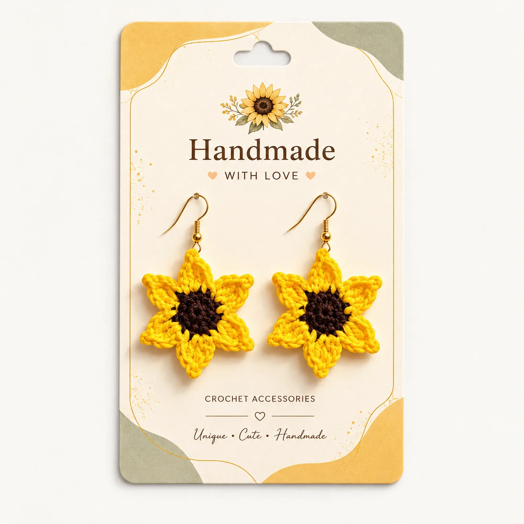 Handmade Crochet Sunflower Earrings in Yellow and Brown