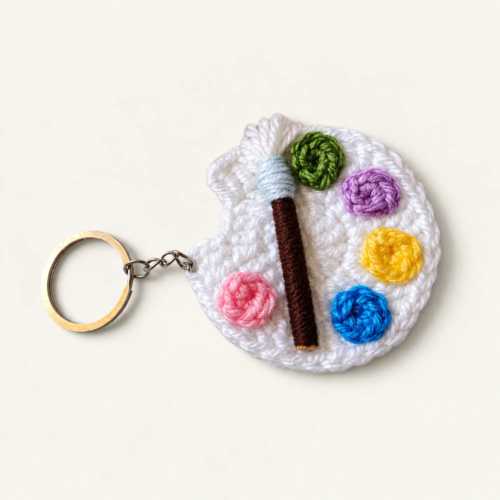 Handmade Crochet Artist Palette Keychain with Colorful Details