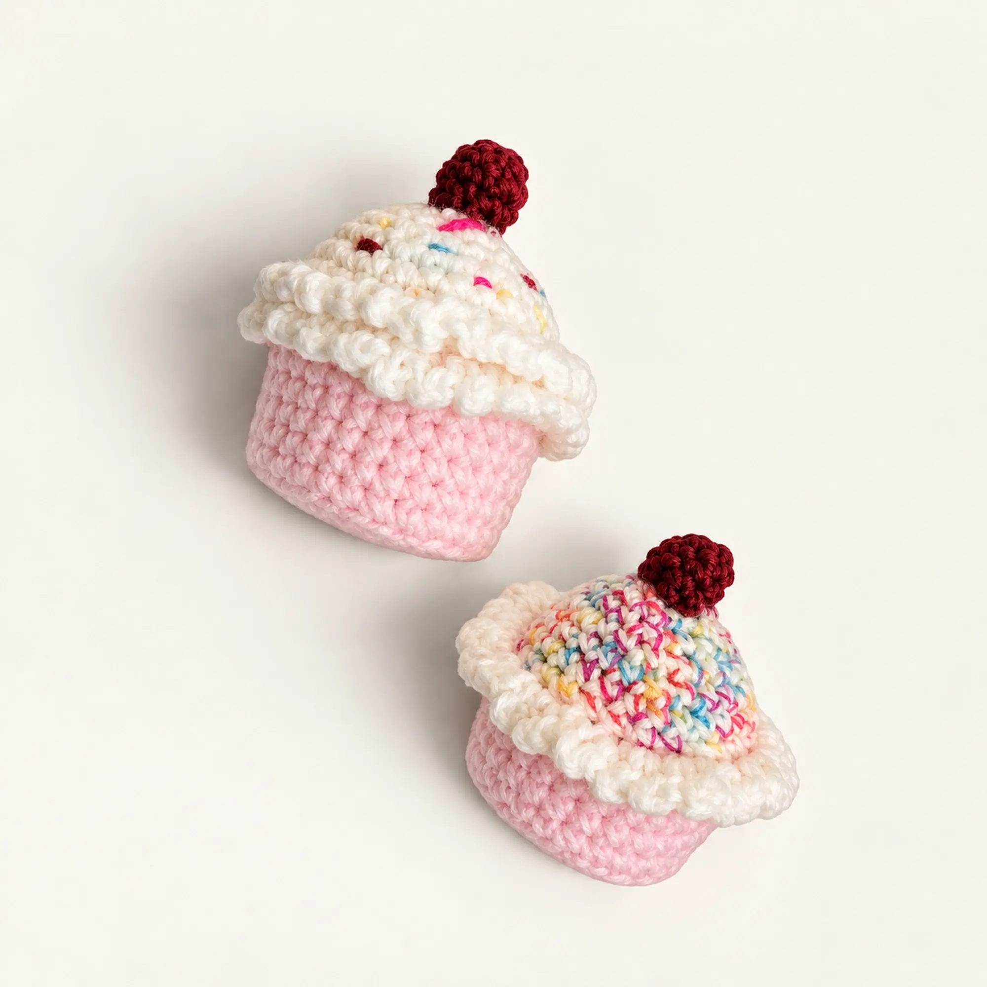 Handmade Crochet Cupcake Keychain with Colorful Topping