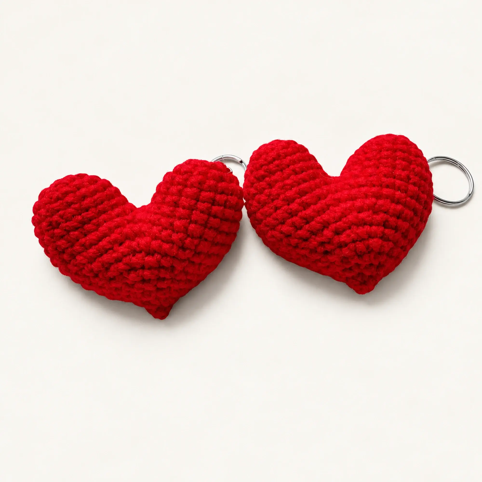 Handmade Crochet Red Heart Keychain in Soft Cotton Yarn