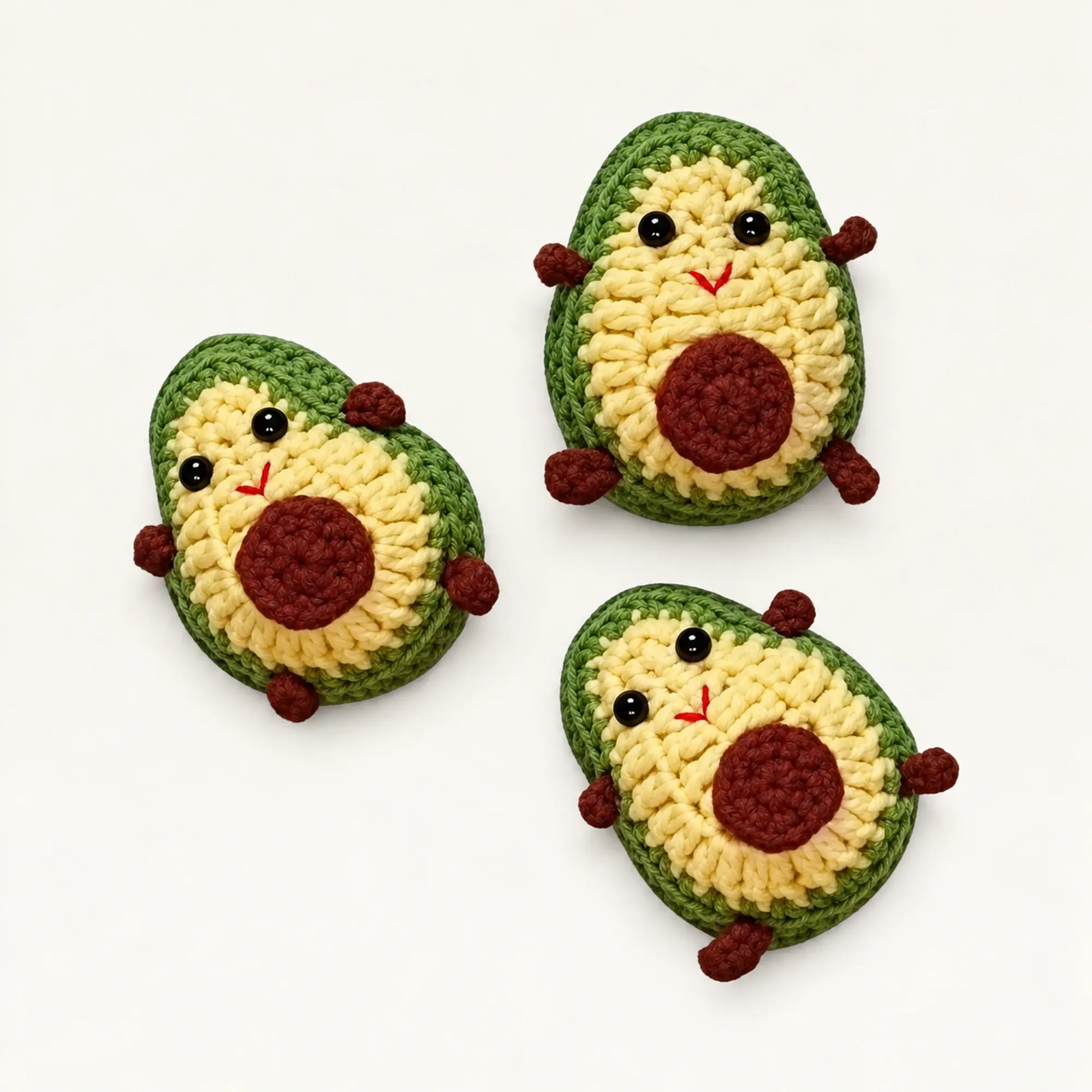 Handmade Crochet Avocado Keychain in Green and Beige Yarn
