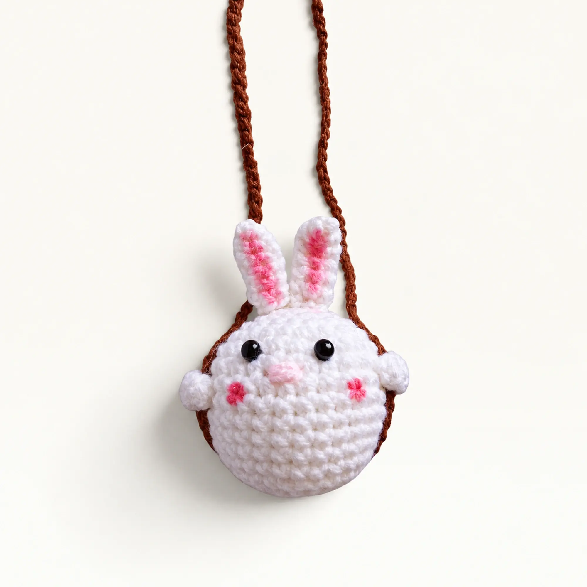 Handmade Crochet White Bunny Car and Bag Hanging Charm