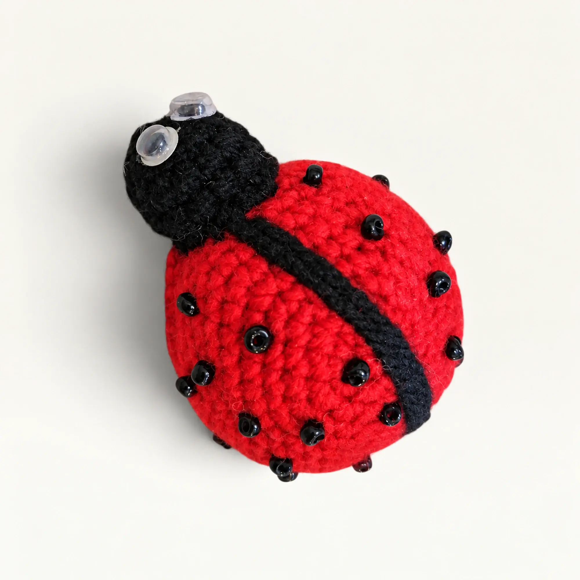 Handmade Crochet Ladybug Keychain in Red and Black Yarn