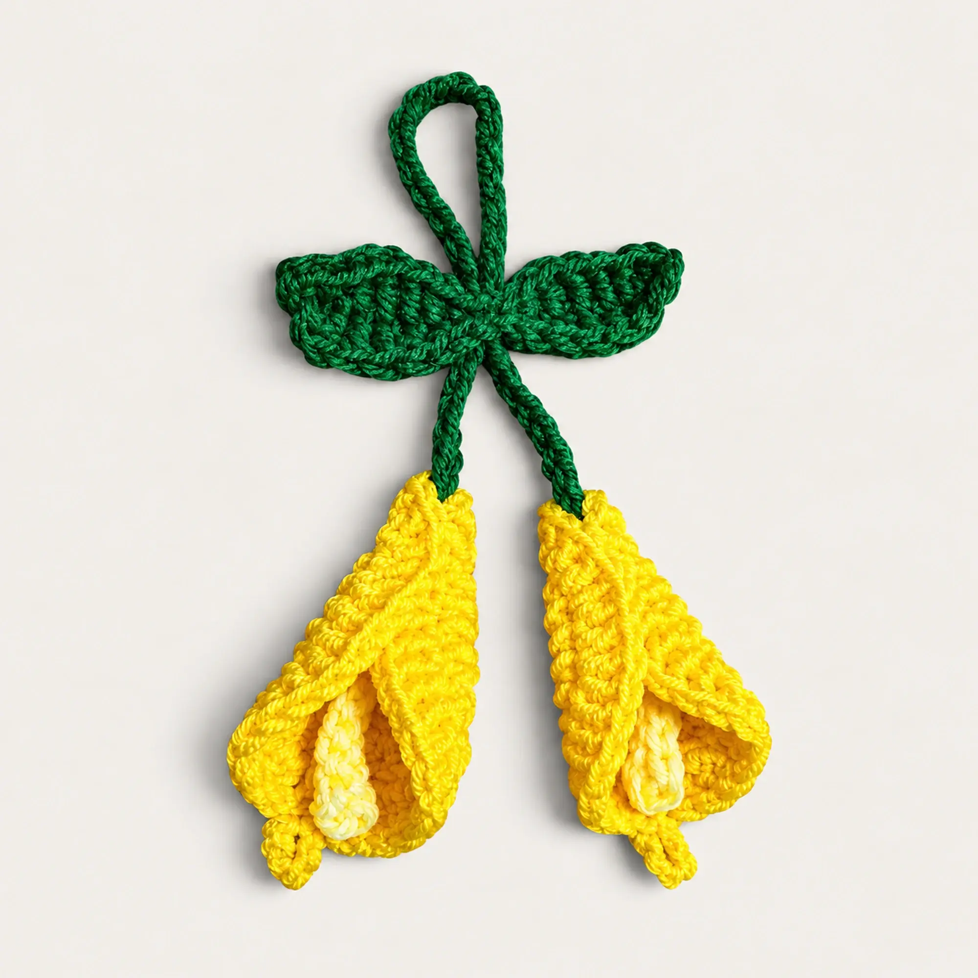 Handmade Crochet Yellow Flower Keychain with Green Stem