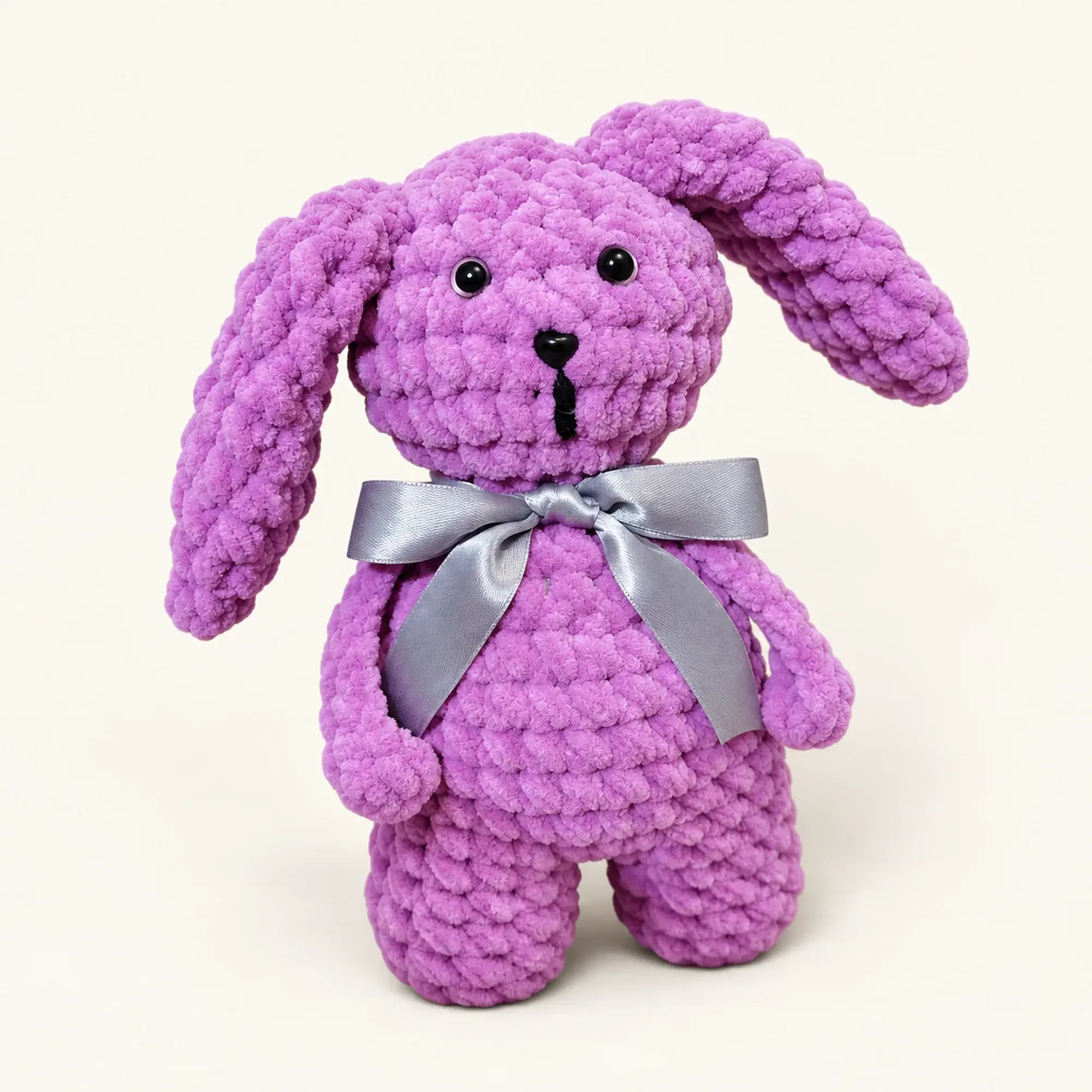 Handmade Pink Velvet Crochet Bunny Doll with Custom Details