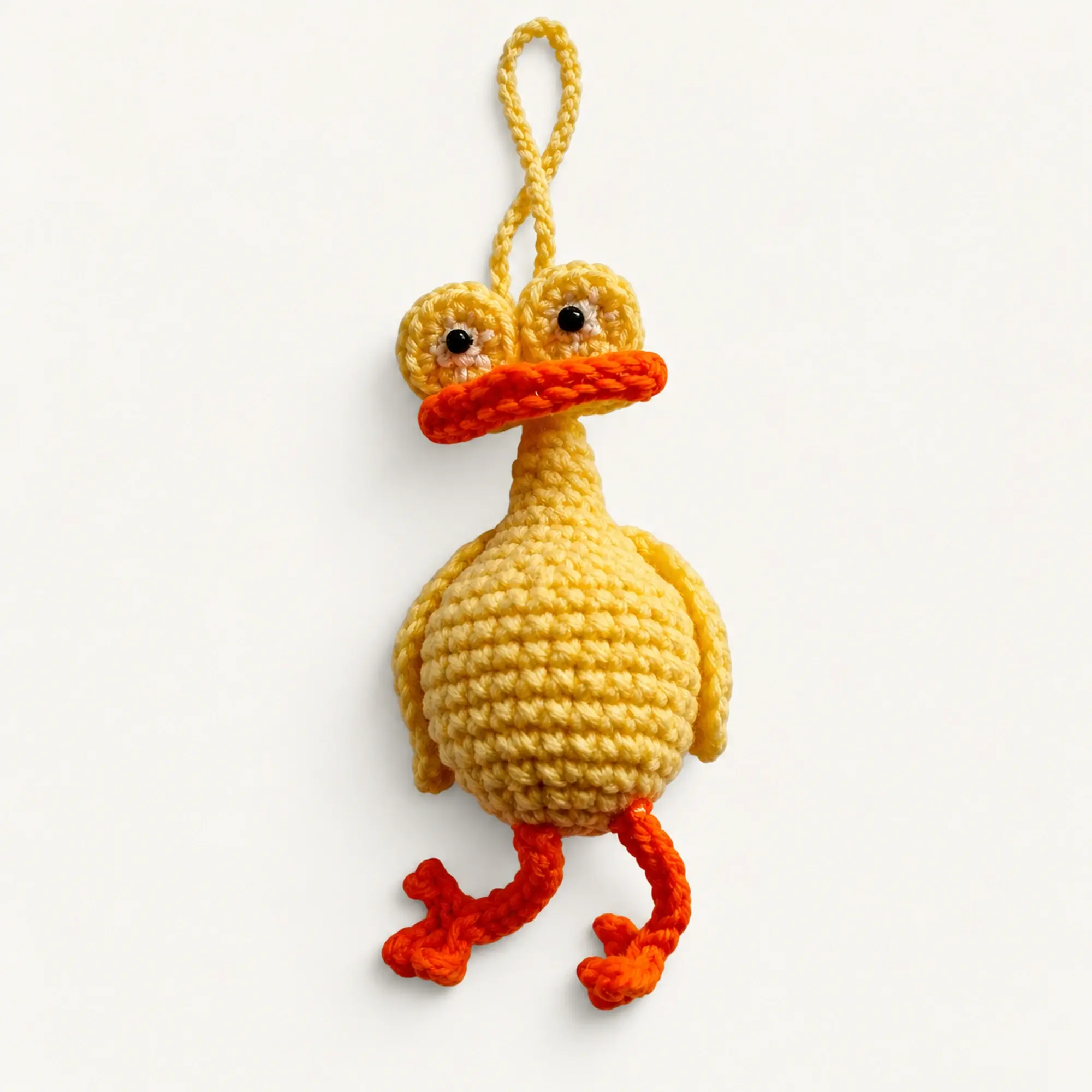 Handmade Crochet Yellow Chick Keychain with Orange Beak