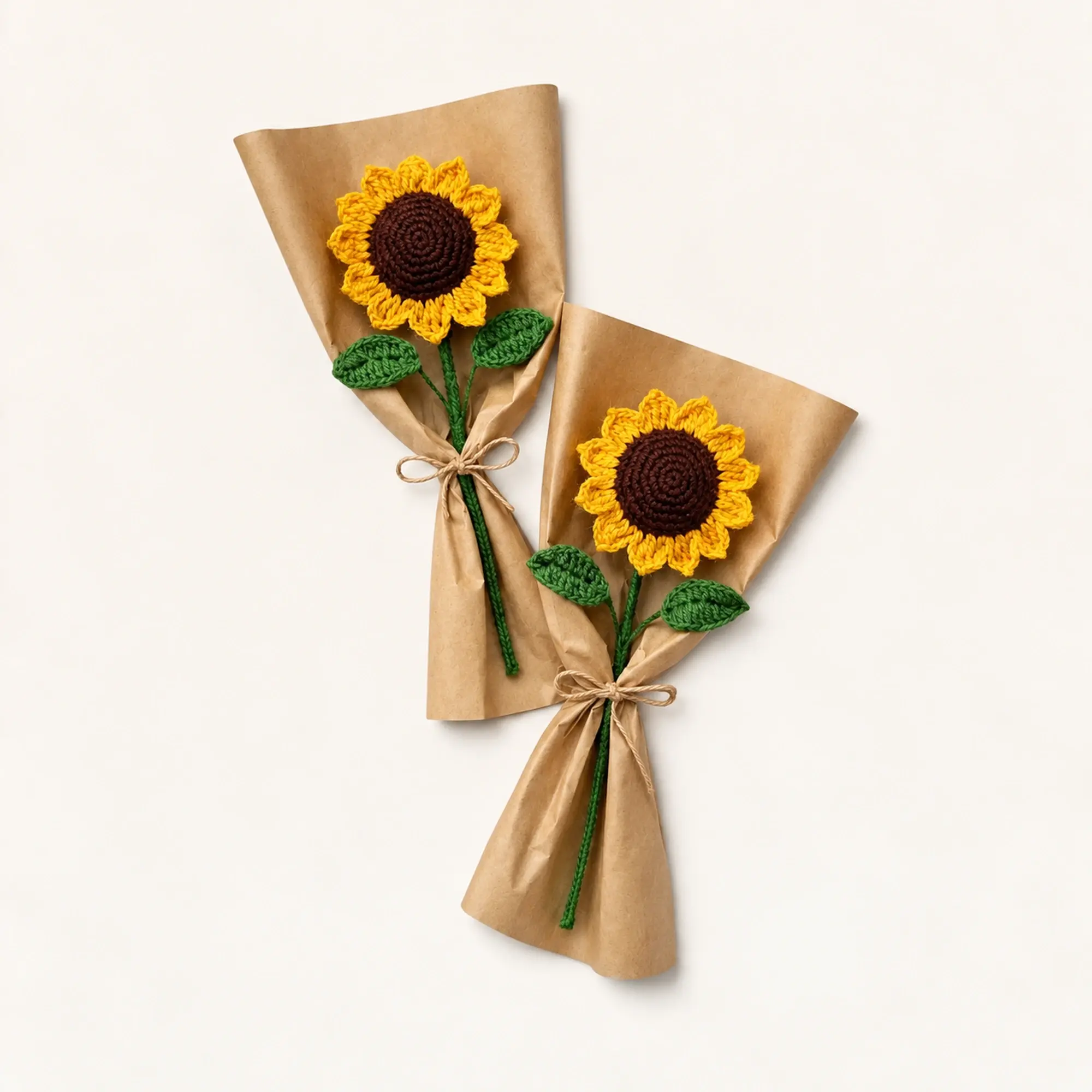 Handmade Crochet Sunflower Stem for Bouquets and Decor