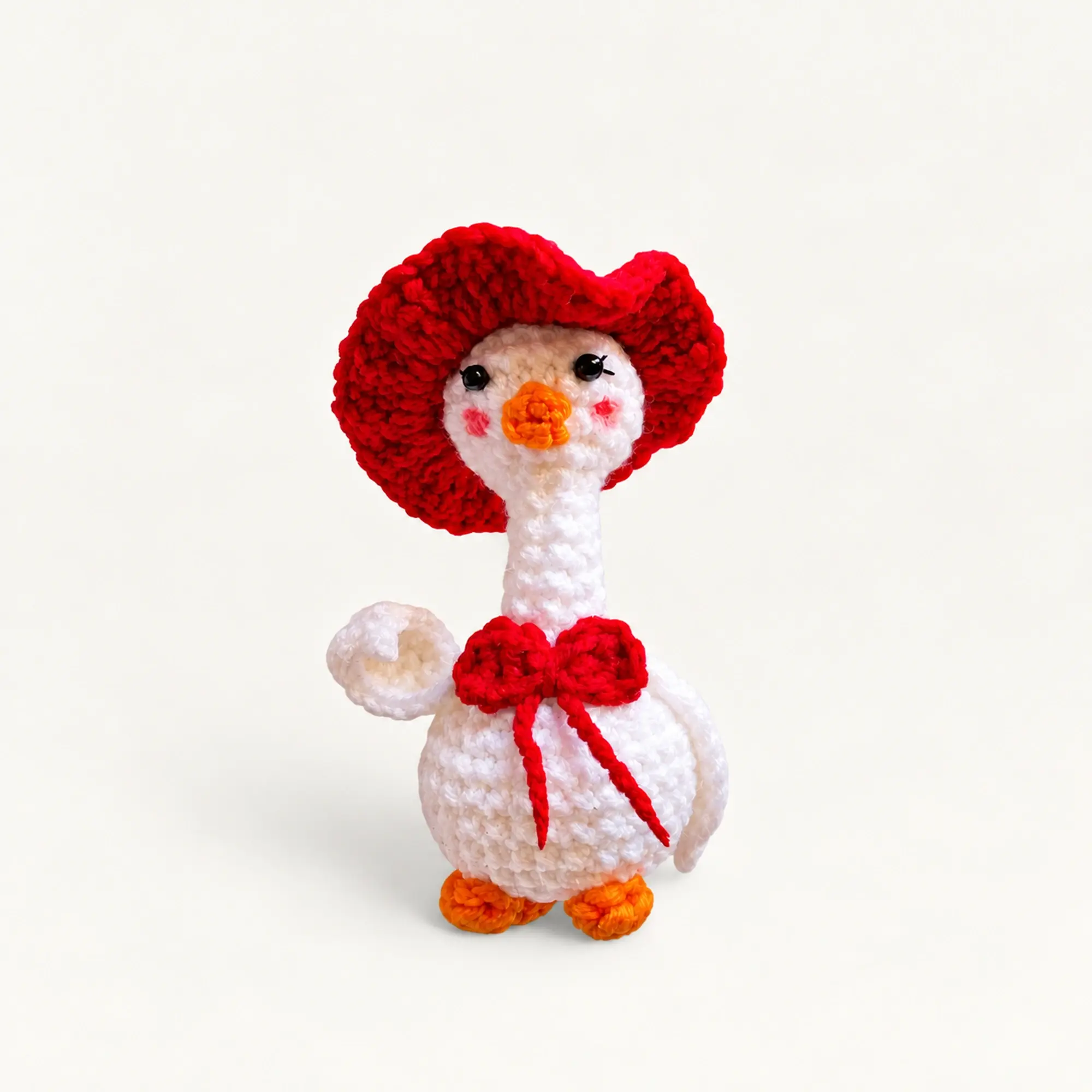 Handmade Crochet White Duck Keychain with Red Hat