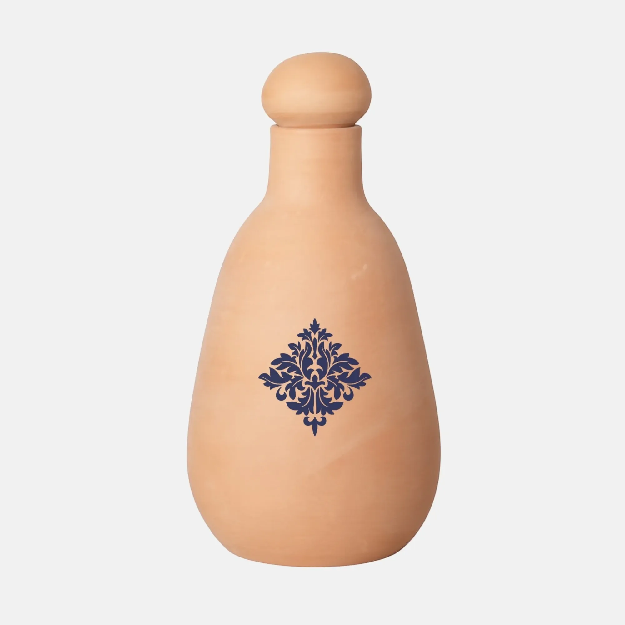 Alkaline Navy Olla Clay Bottle Handmade 800ml (Calligraphy or Pattern)