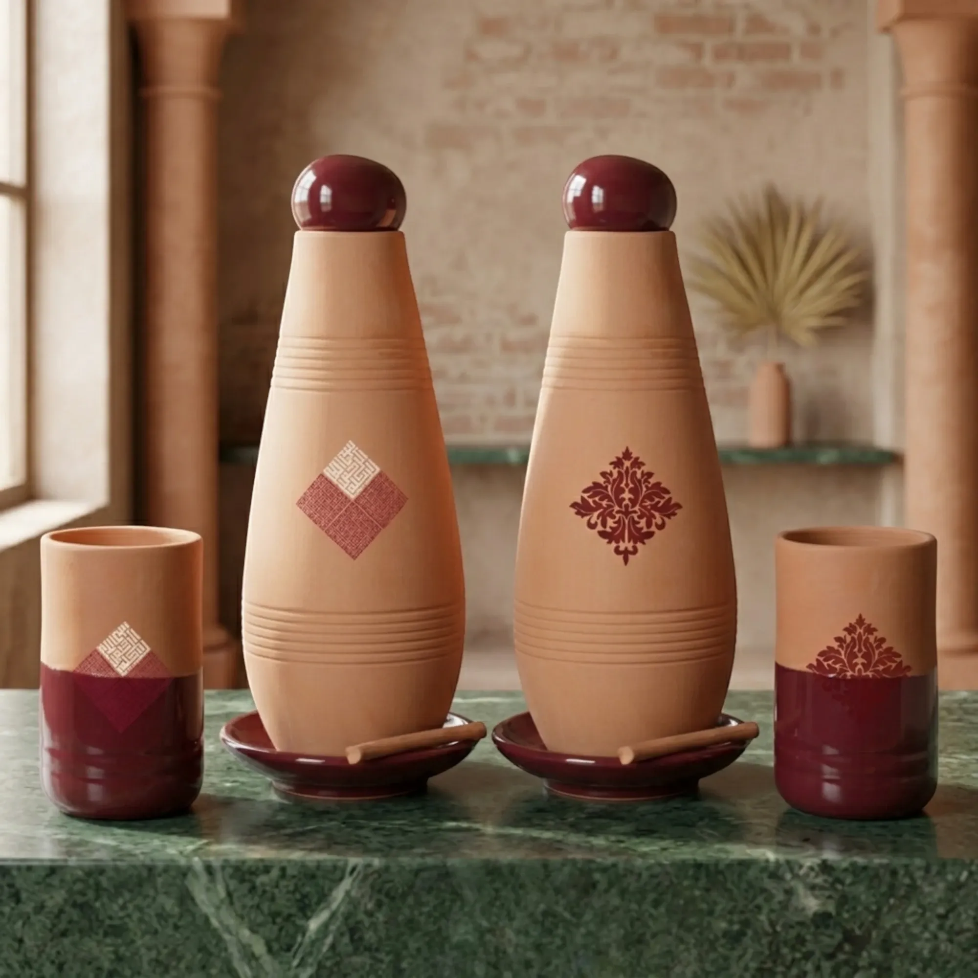 Alkaline Terra Maroon VIP Set with Cup Plate & Stick 950ml
