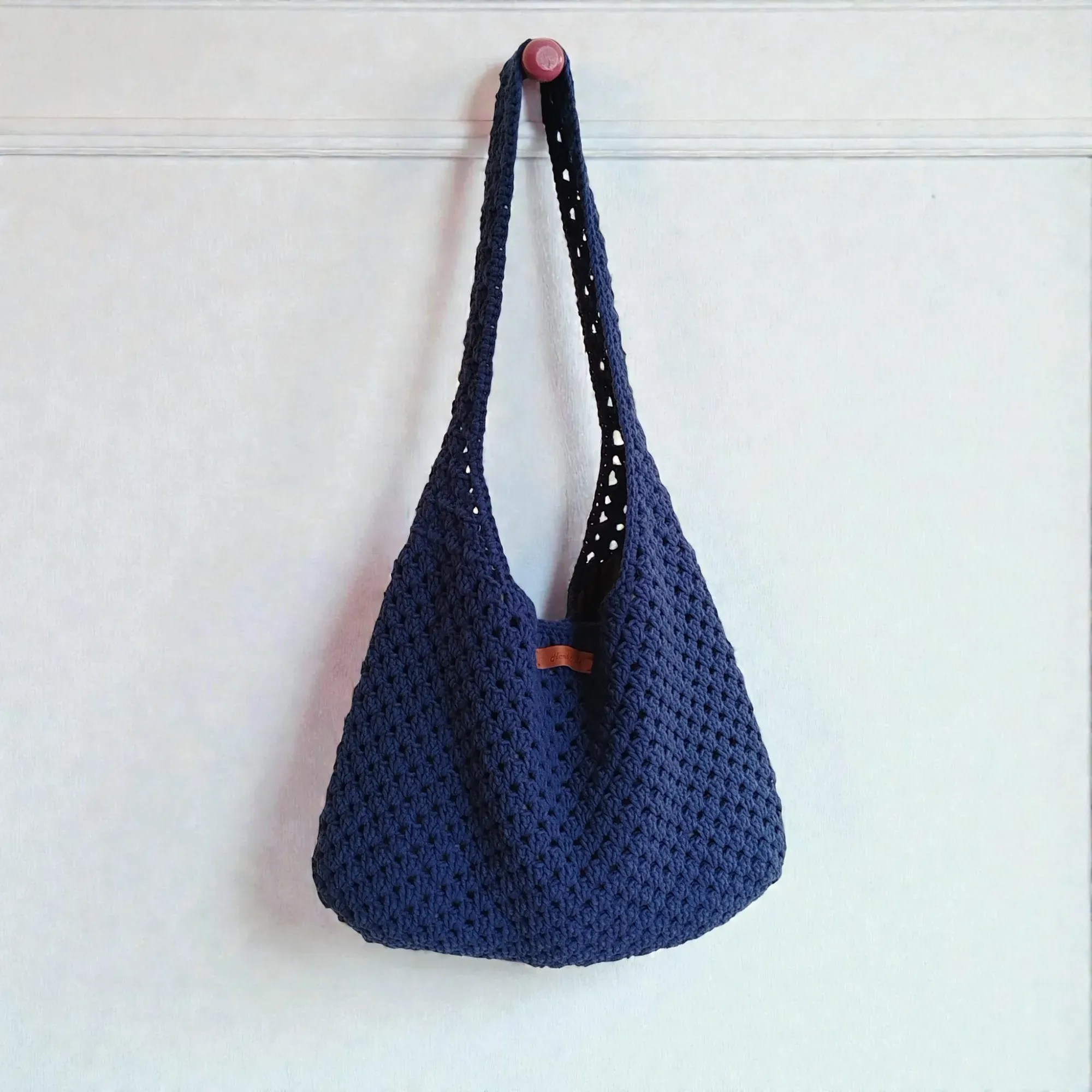 Large Navy Daily Crochet Bag with Lining & Closure Option - 30x40 cm
