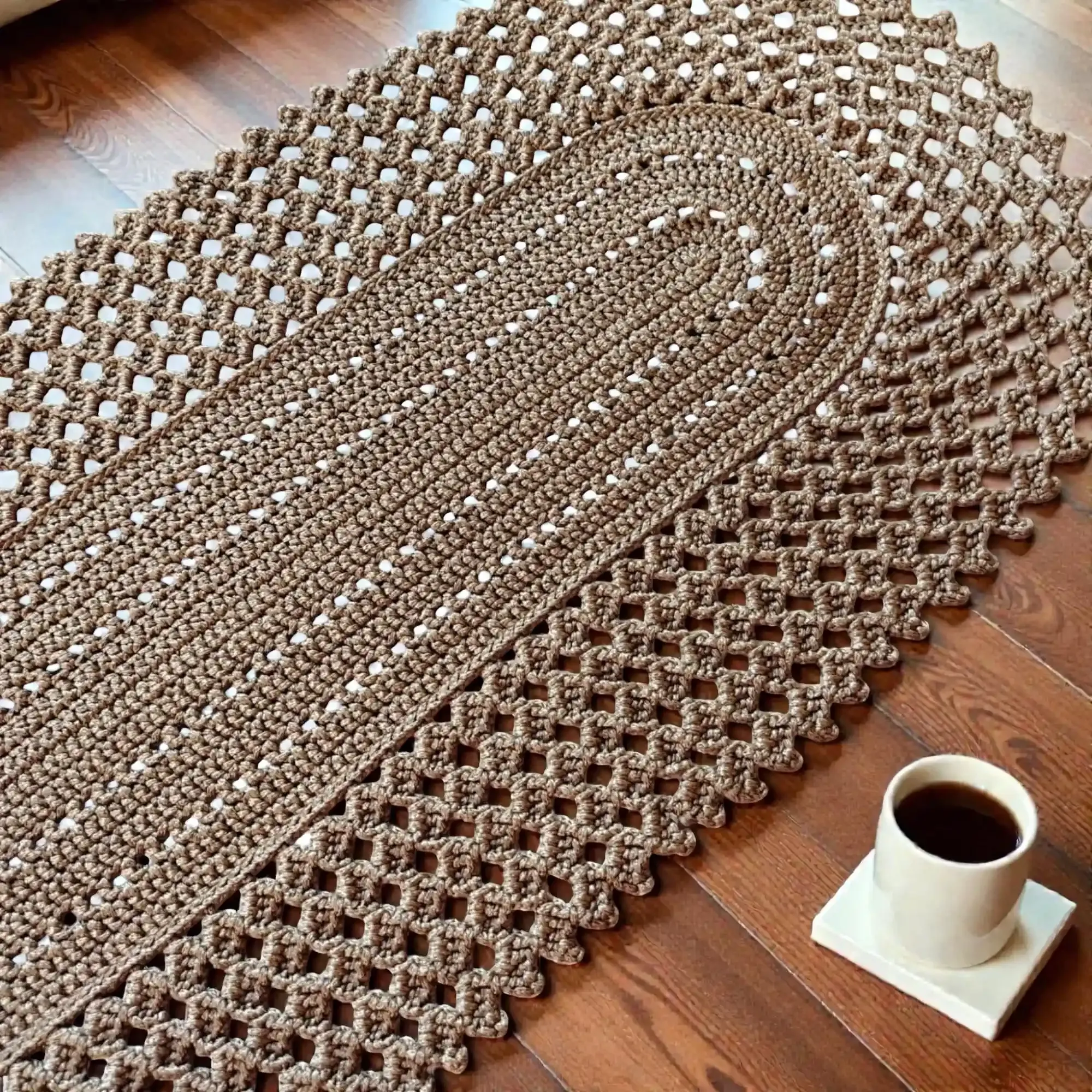 Light Brown Handmade Table Runner with Side Set Option - 93x34 cm