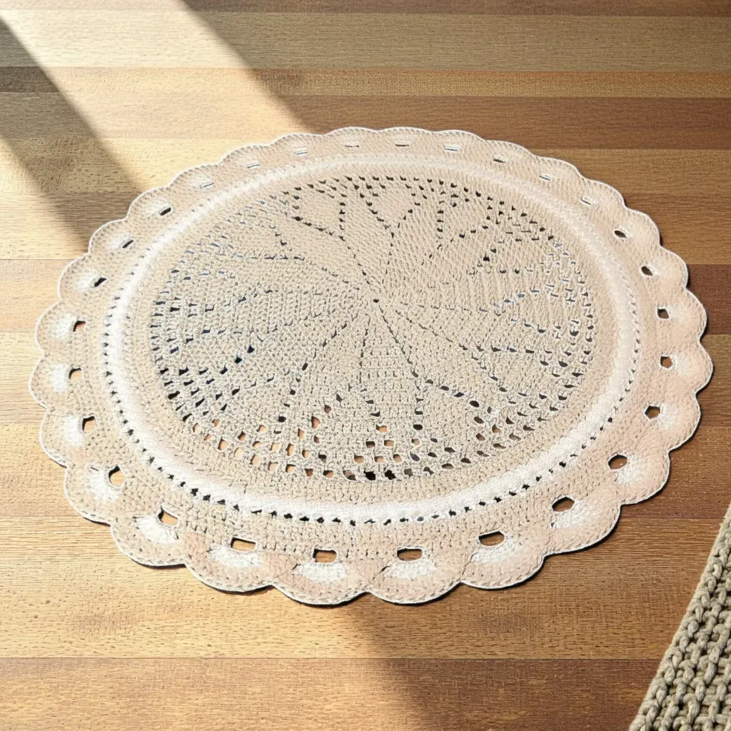 Handmade Crochet Round Placemat & Side Table Mat - Polyester 42 cm