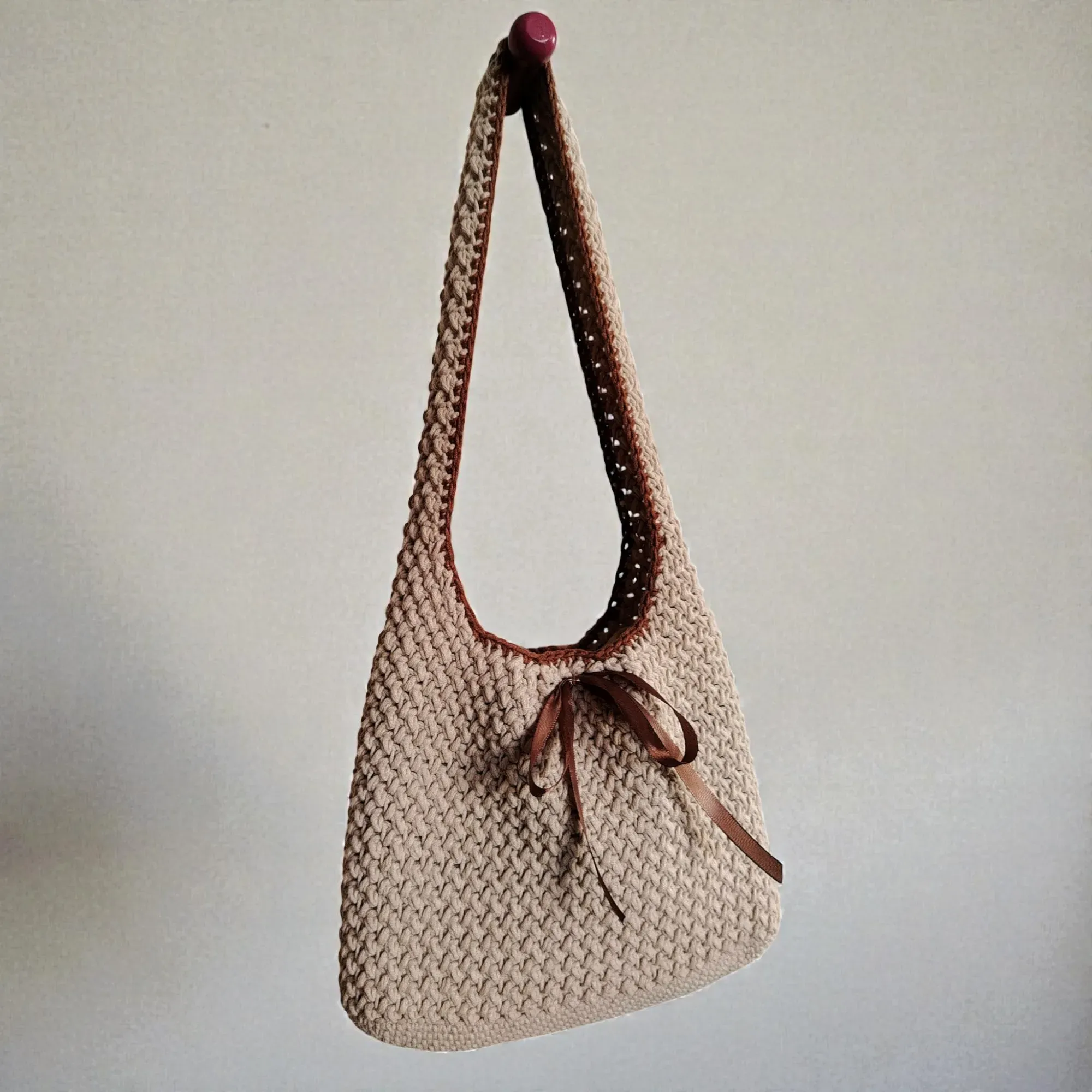 Handmade Crochet Tote Bag with Lining & Magnetic Closure - 28x25 cm