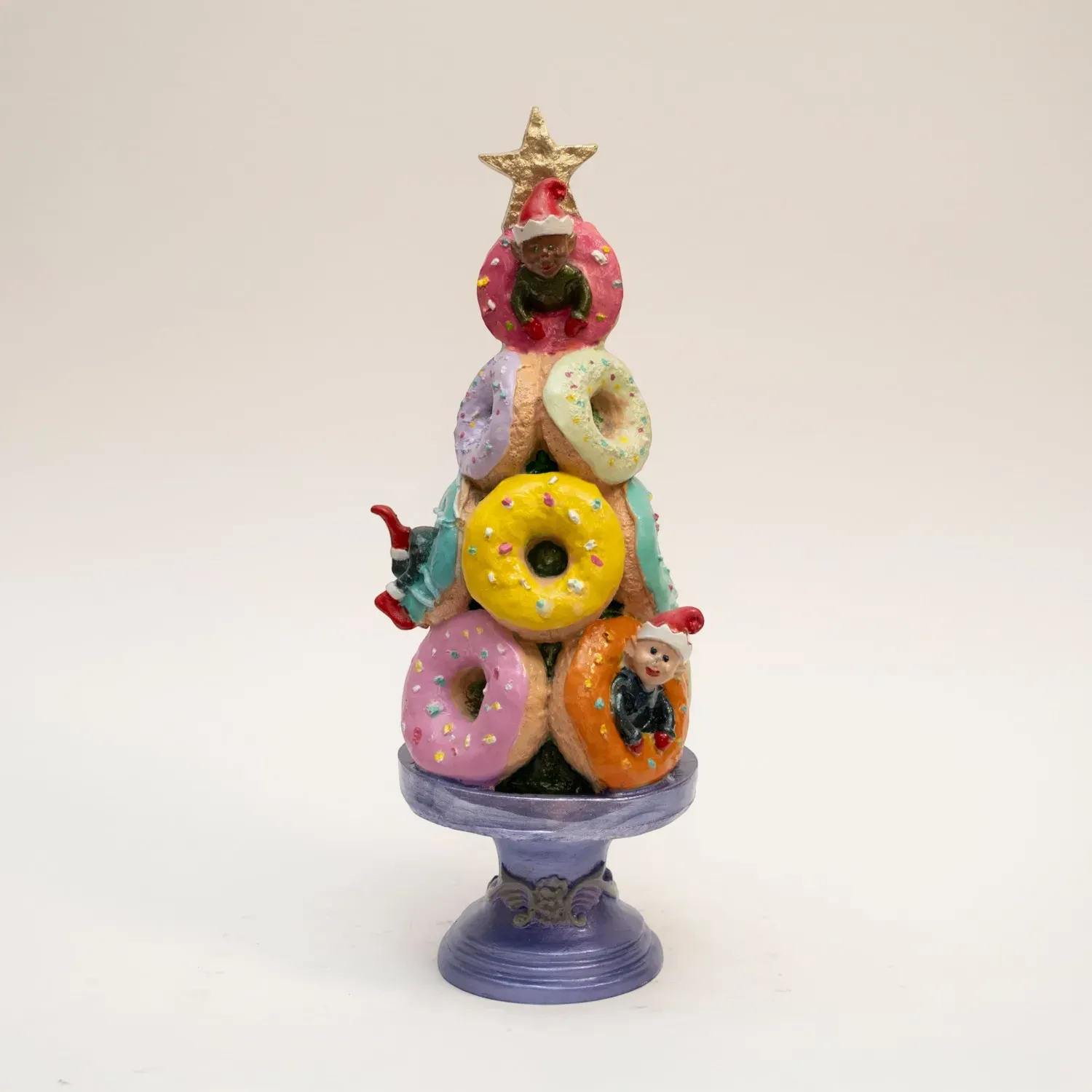 Elfie Donut Tree – Whimsical Gypsum Marble Sculpture Art  – 30x12 cm
