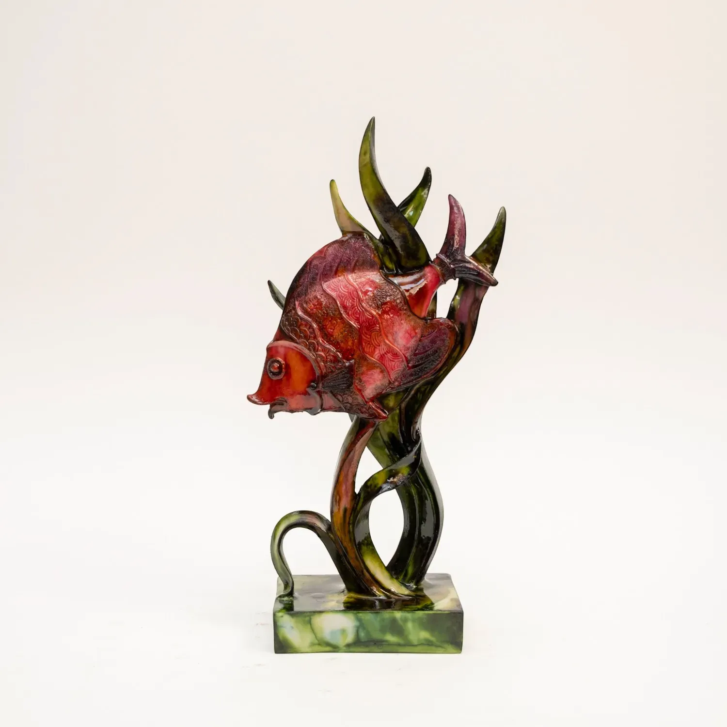 Red Fish – Hand Painted Vibrant Gypsum Marble Sculpture Art – 28x15 cm