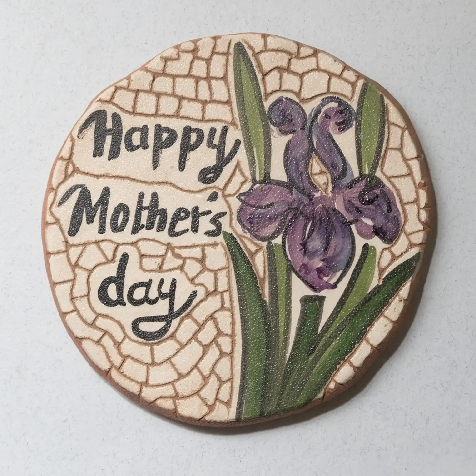 Handmade Ceramic Mosaic Magnet – Natural Clay Finish – 5 cm Diameter