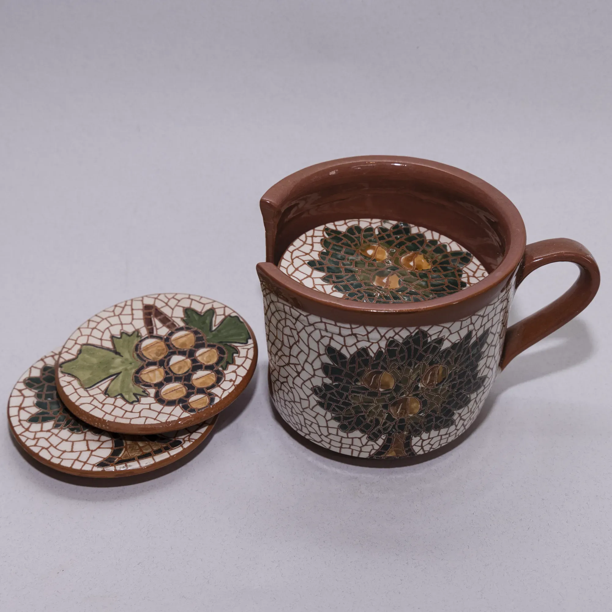 Handmade Ceramic Coaster Holder Set – Holds 5–6 Coasters – Mosaic Art