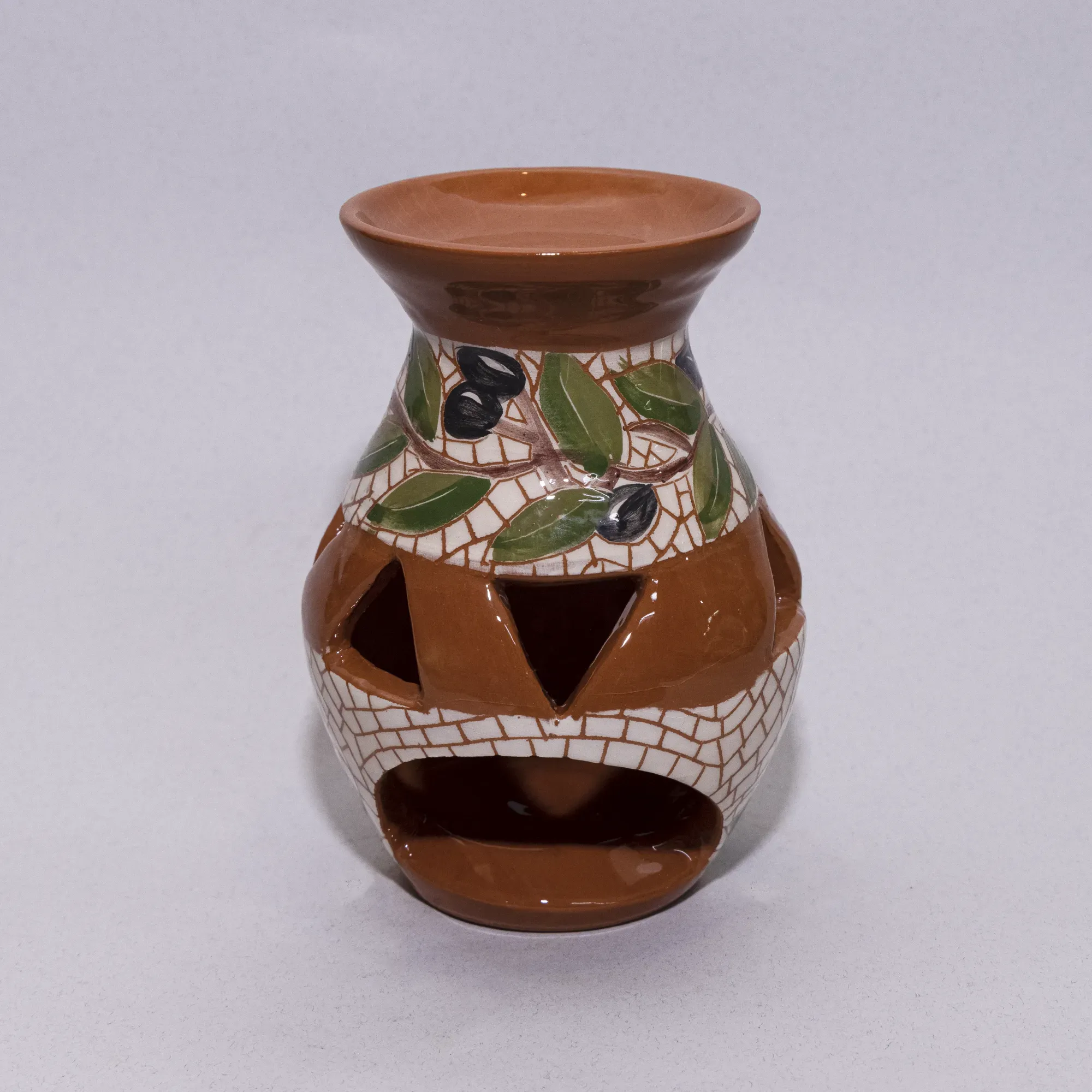 Handmade Ceramic Aromatic Incense Burner with Mosaic Art Finish