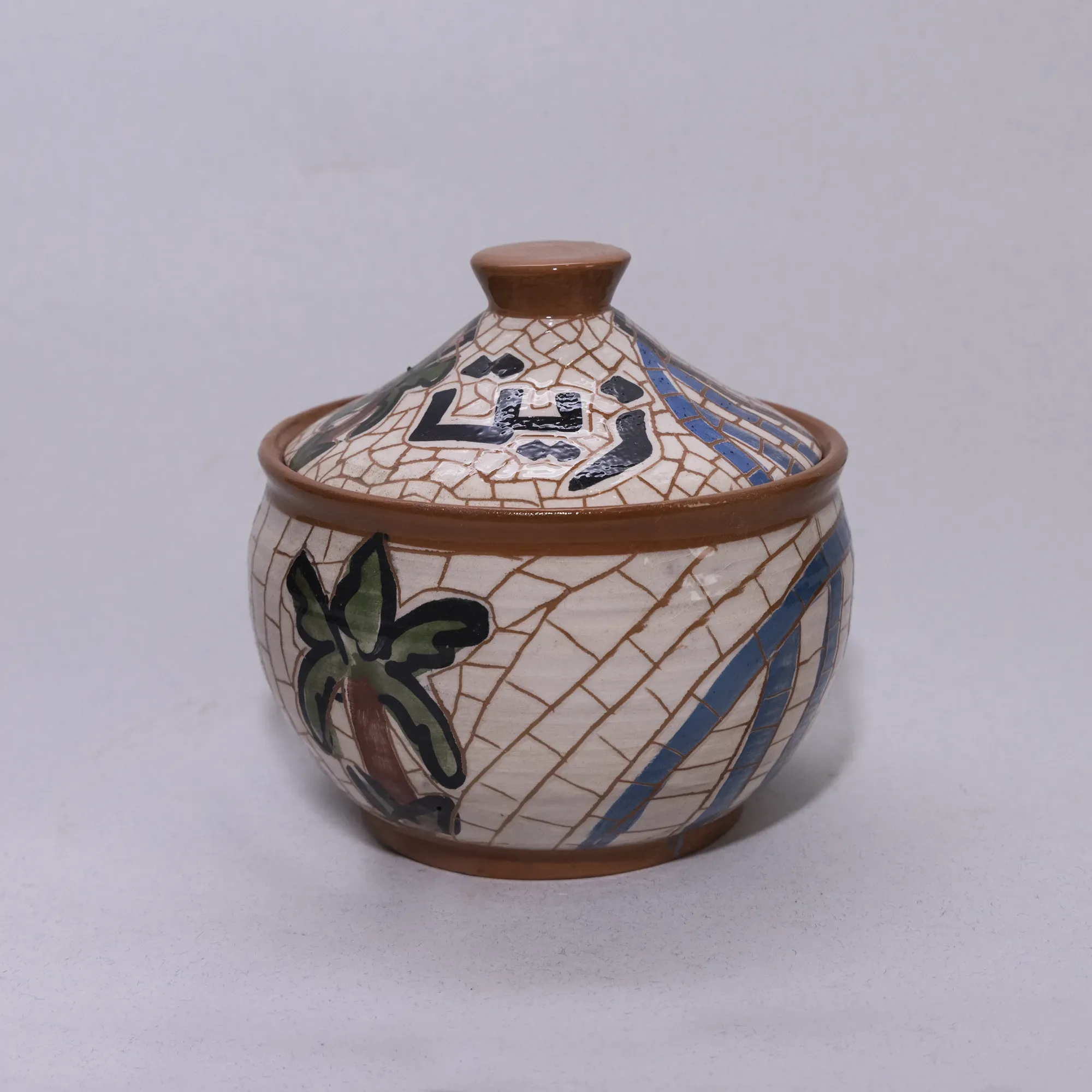 Handmade Ceramic Table Olive Oil Bottle with Mosaic Art Finish