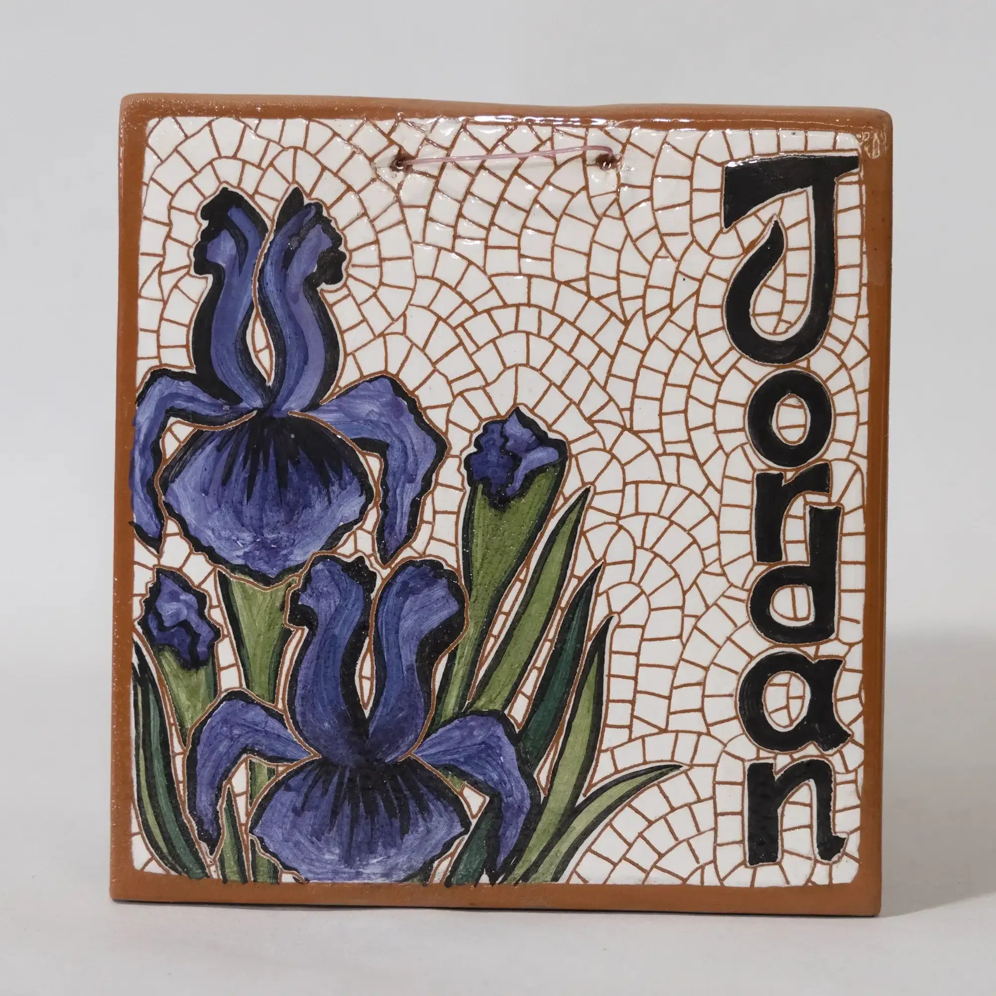 Handmade Jordanian Iris Ceramic Hanging Plaque – Mosaic Art – 15x15 cm