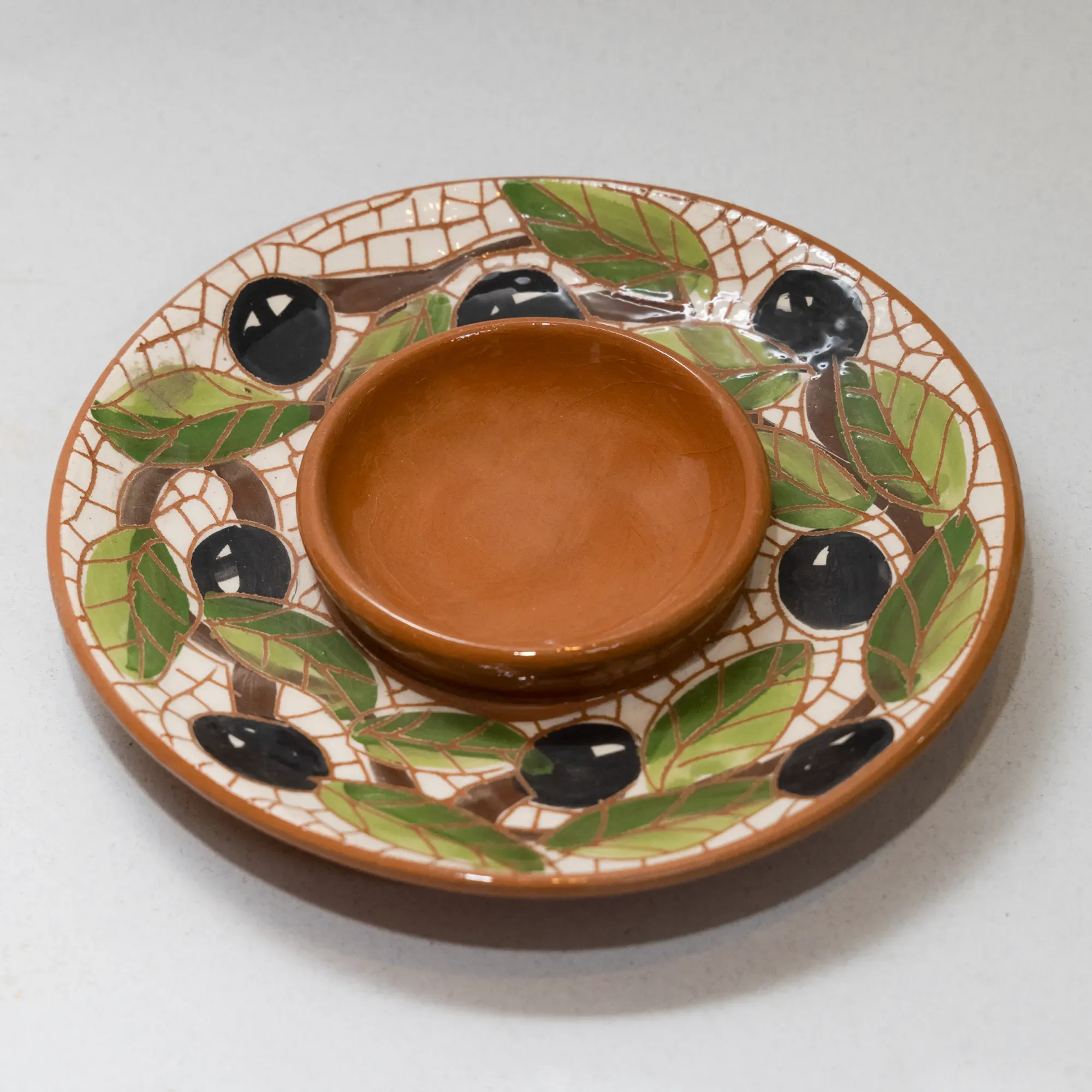 Handmade Ceramic Fries & Sauce Serving Plate – Mosaic Art – 17 cm