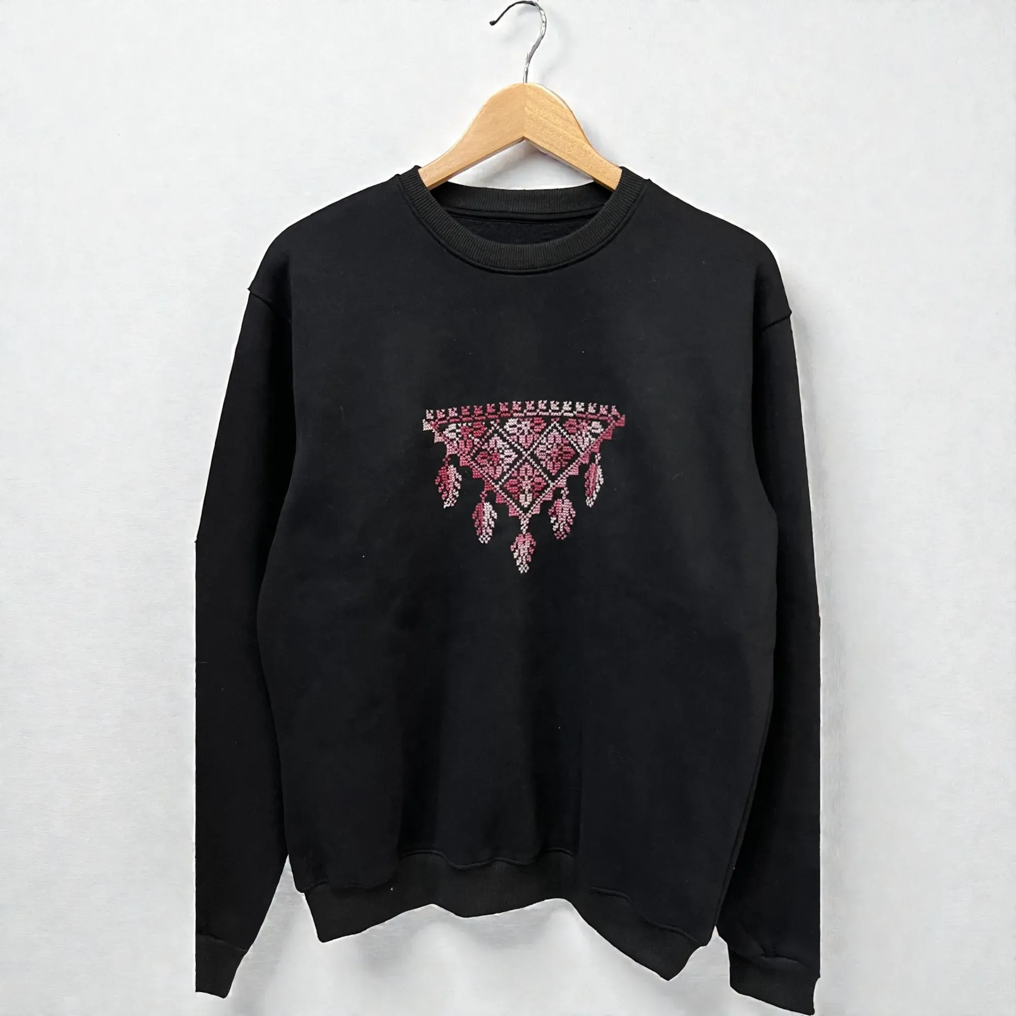 Black Hand-Embroidered Crewneck Sweatshirt