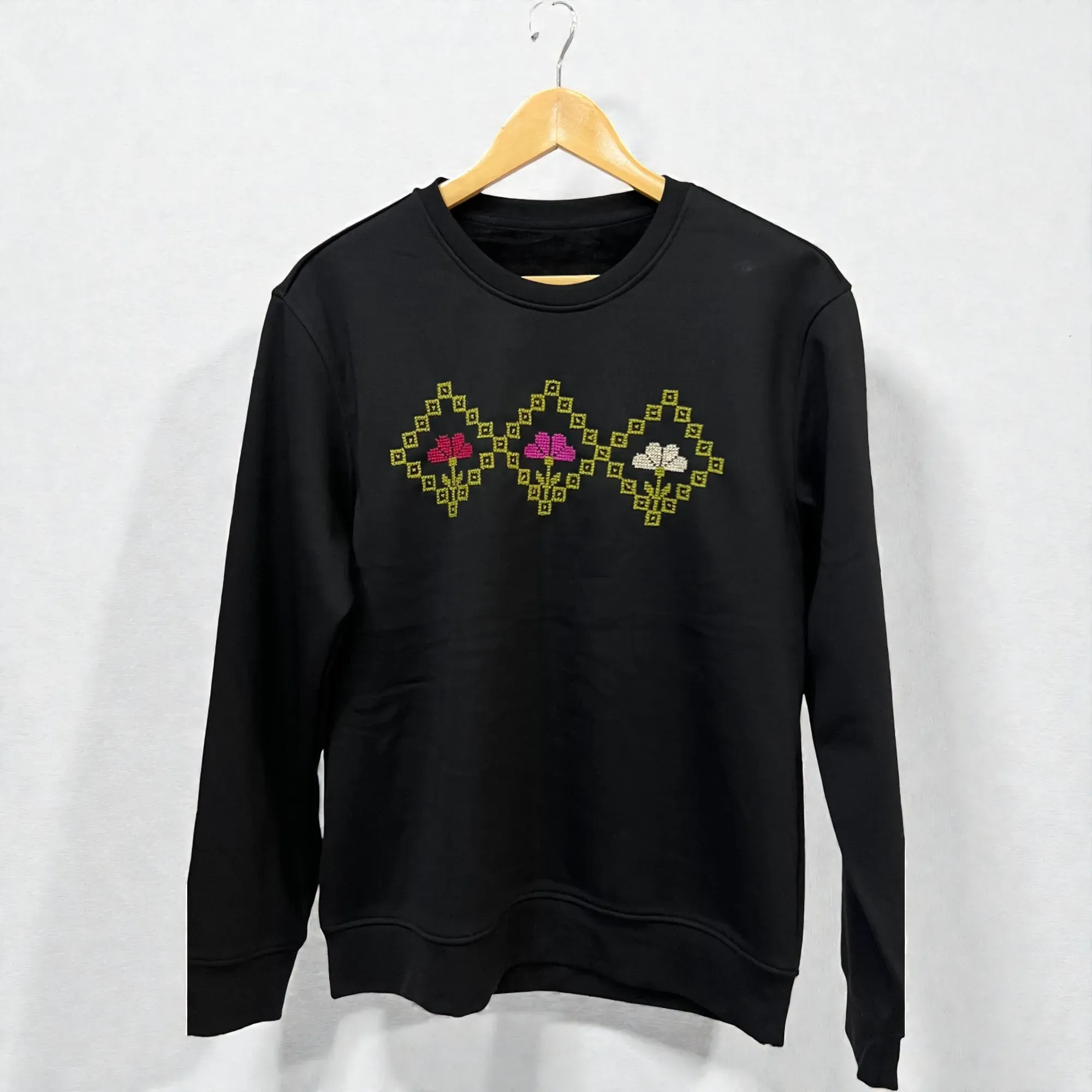 Black Hand-Embroidered Crewneck Sweatshirt