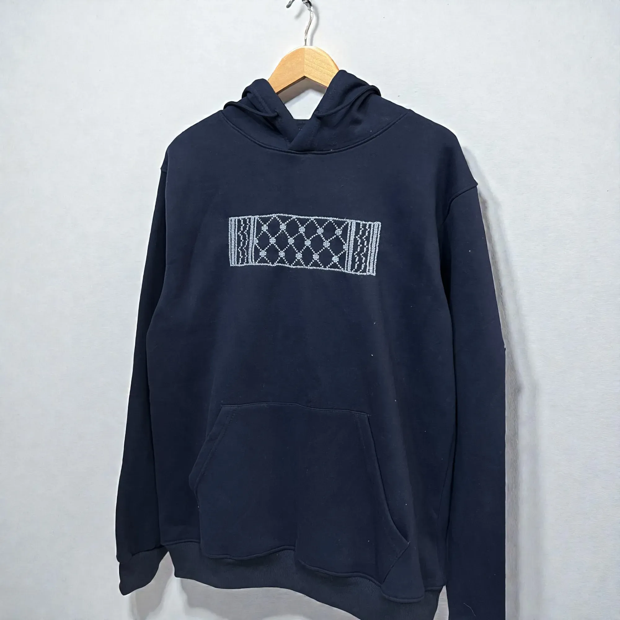 Navy Blue Hand-Embroidered Hoodie Cotton Blend Sizes S–XXL