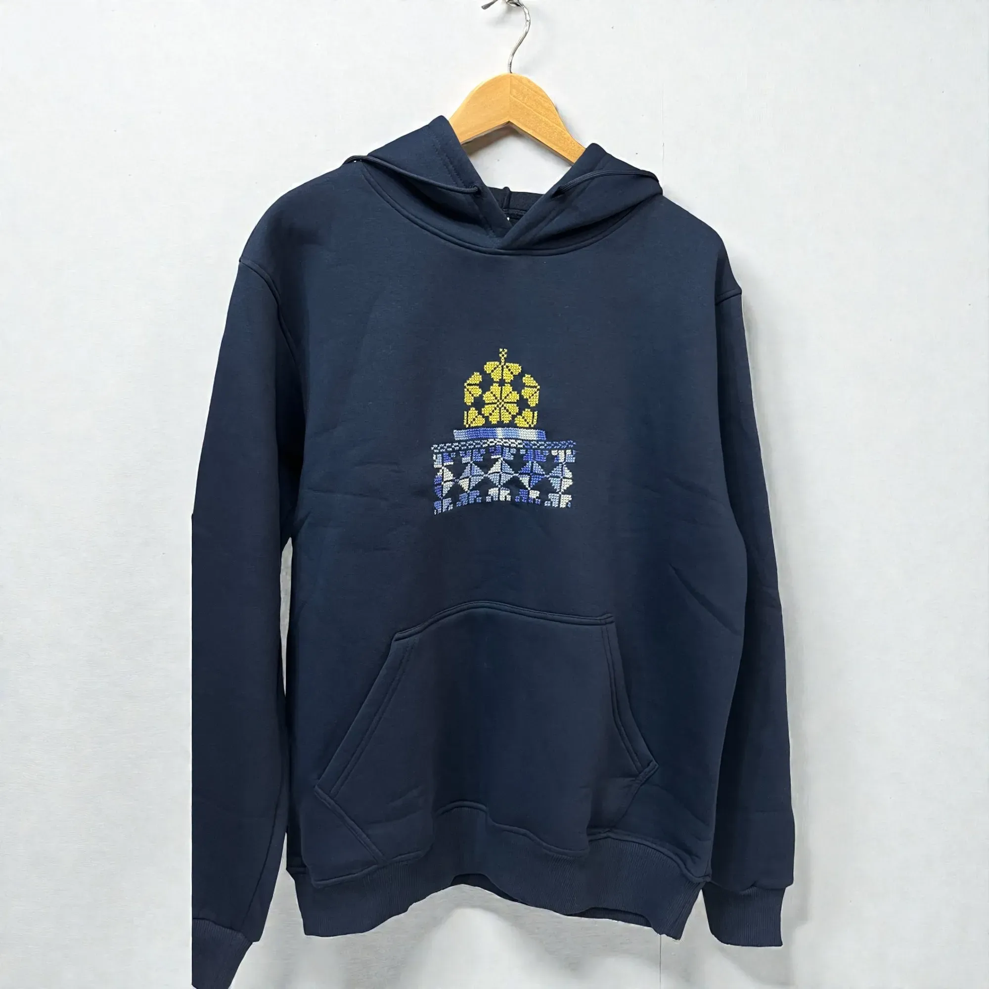 Navy Blue Hand-Embroidered Hoodie Cotton Blend Sizes S–XXL