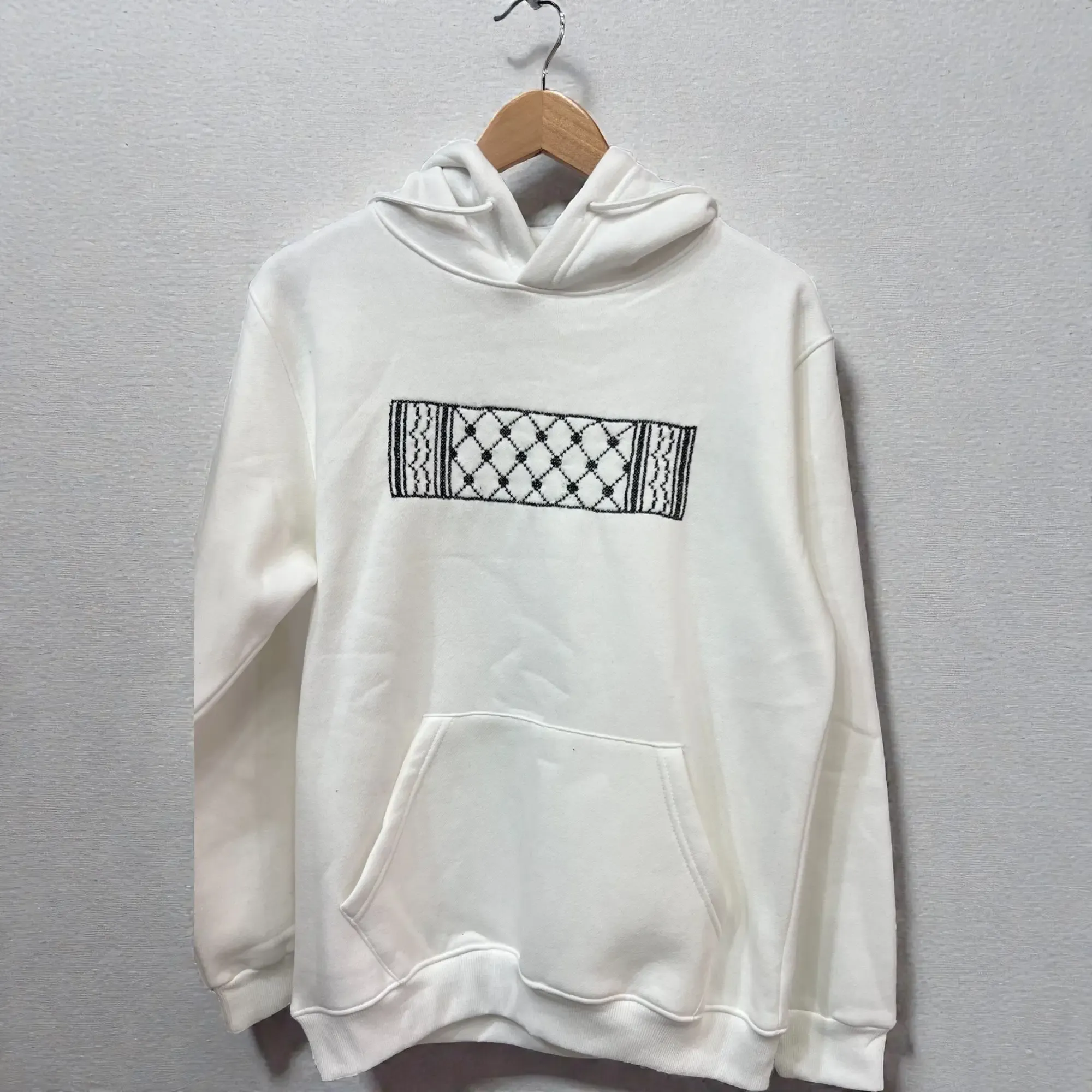White Hand-Embroidered Hoodie Cotton Blend Relaxed Fit S–XXL