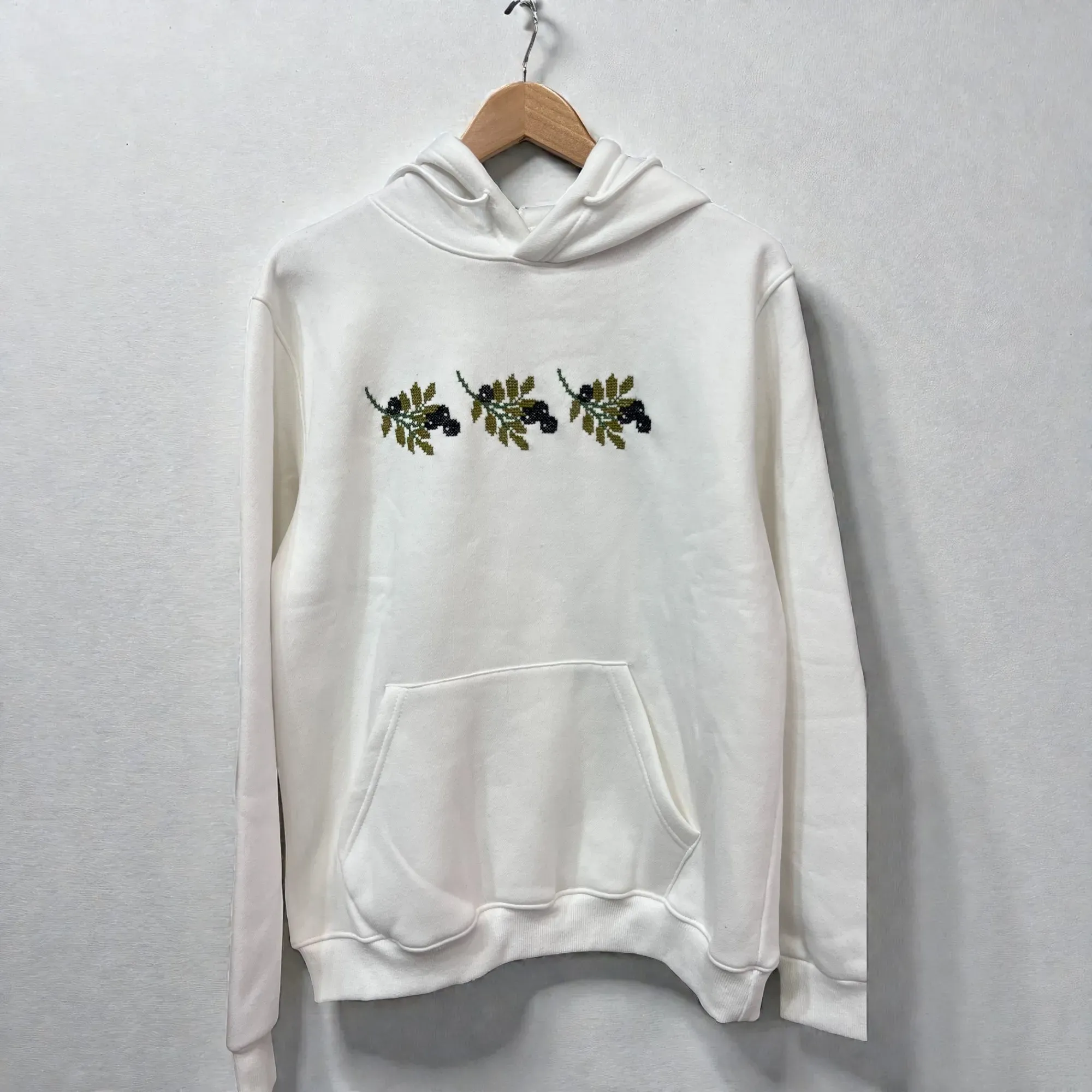White Hand-Embroidered Hoodie Cotton Blend Relaxed Fit S–XXL