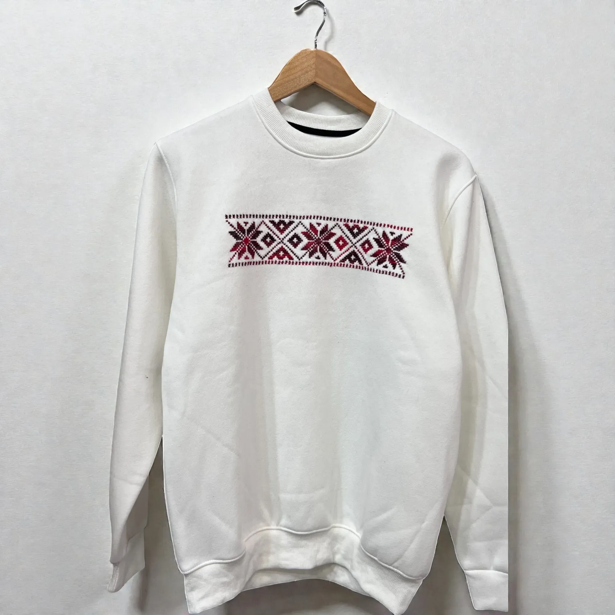 White Hand-Embroidered Hoodie Cotton Blend Relaxed Fit S–XXL
