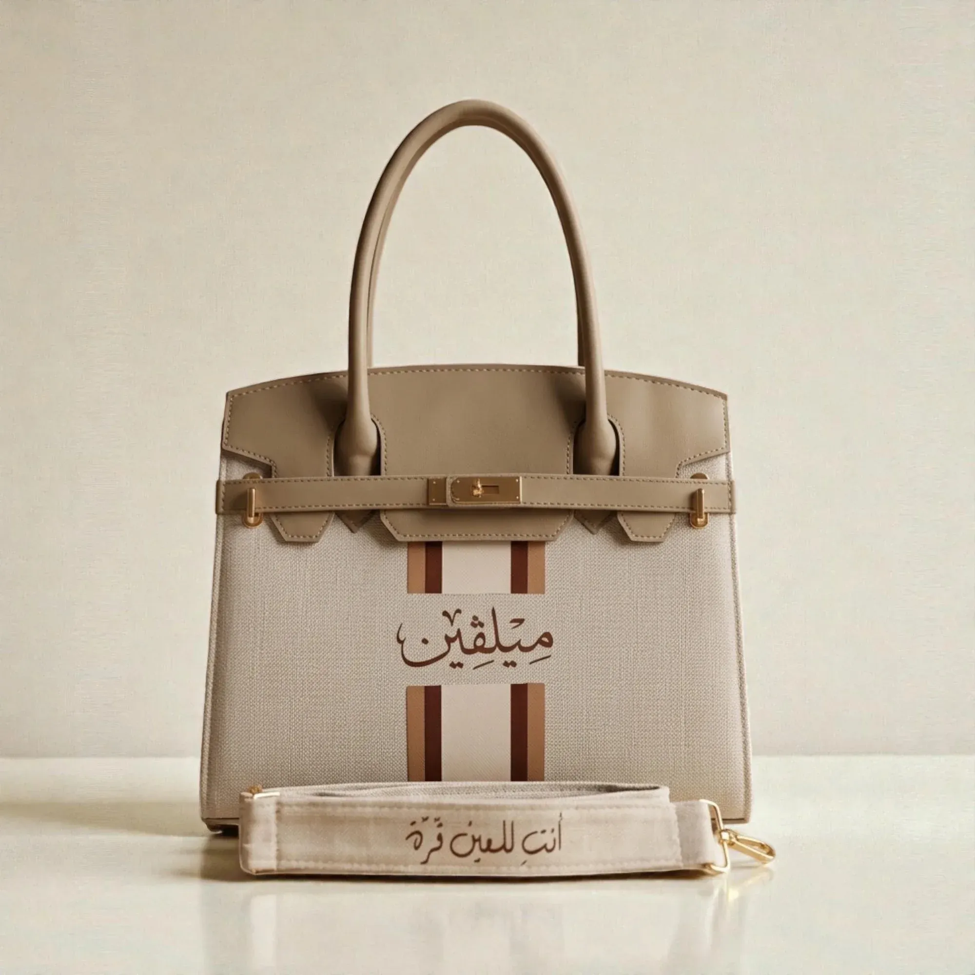 Personalized Premium Leather Handbag - Name Stripe - Multi-Size/Color