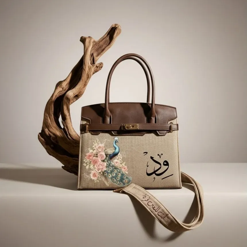 Personalized Premium Leather Handbag - Peacock Floral - Multi-Size/Color