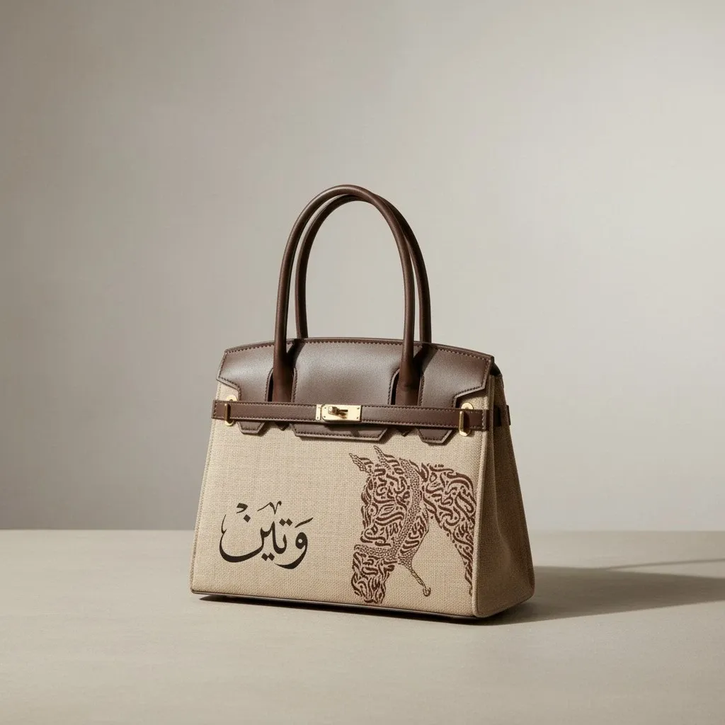 Personalized Premium Leather Handbag - Beige Horse Art - Multi-Size/Color