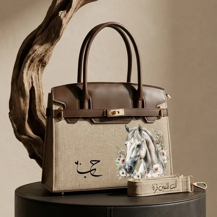 Personalized Premium Leather Handbag - White Horse Art - Multi-Size/Color