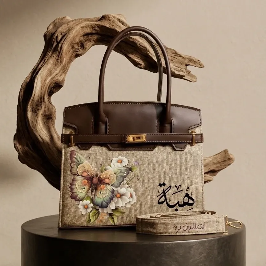 Personalized Premium Leather Handbag - Butterfly Floral - Multi-Size/Color