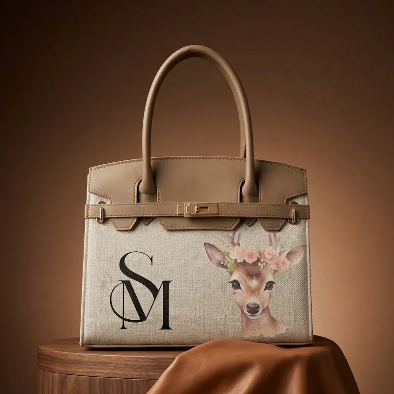 Personalized Premium Leather Handbag - Fawn Monogram - Multi-Size/Color